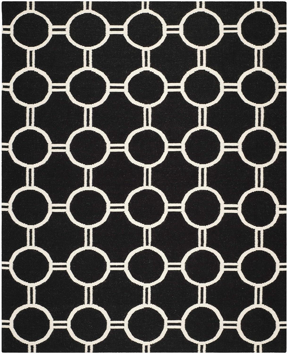 SAFAVIEH Dhurrie Sloane Geometric Circles Wool Area Rug, Black/Ivory, 9' x 12'