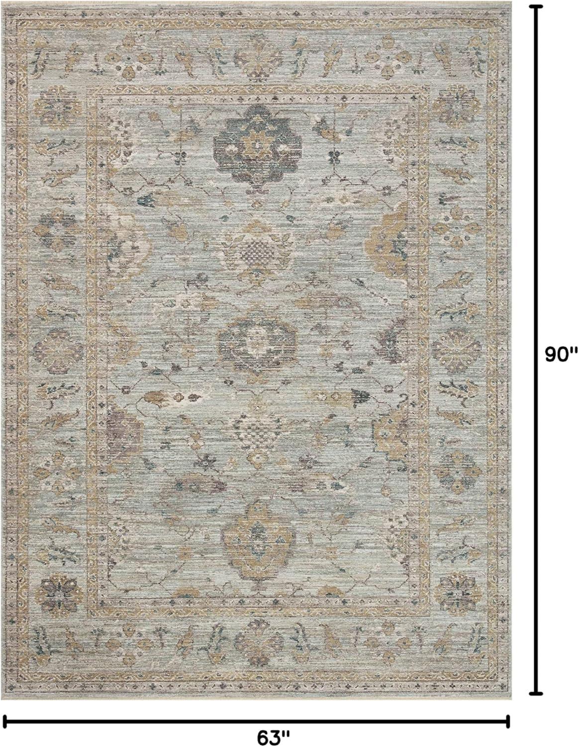 Sky and Gold Floral Synthetic 5' x 7' Area Rug