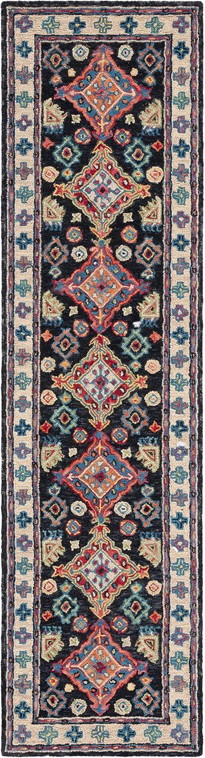 SAFAVIEH Aspen Ermintrude Floral Bordered Wool Runner Rug, Charcoal/Blue, 2'3" x 13'