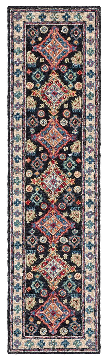 SAFAVIEH Aspen Ermintrude Floral Bordered Wool Runner Rug, Charcoal/Blue, 2'3" x 13'