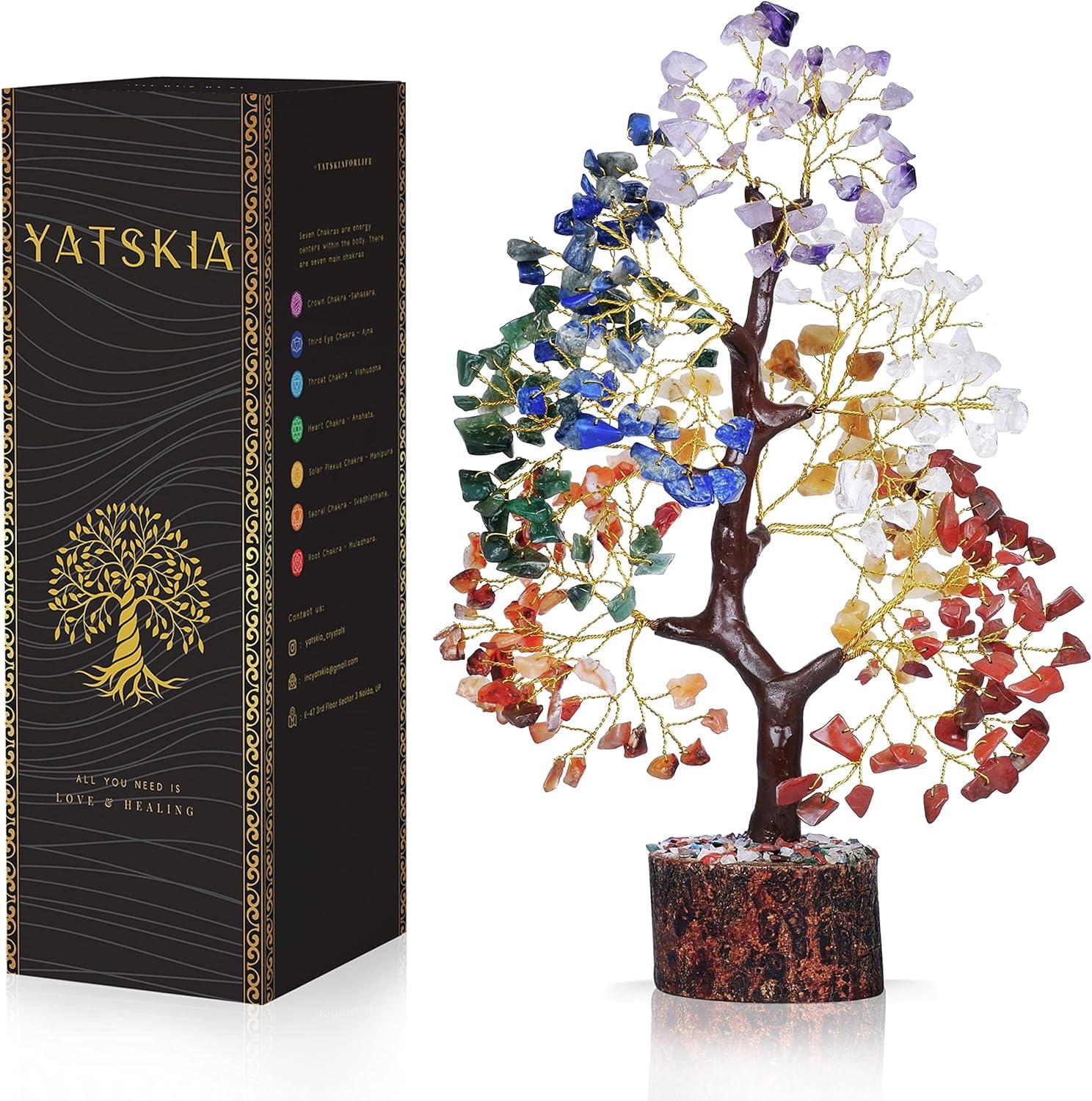 Multicolor Crystal Chakra Tree with Golden Wire