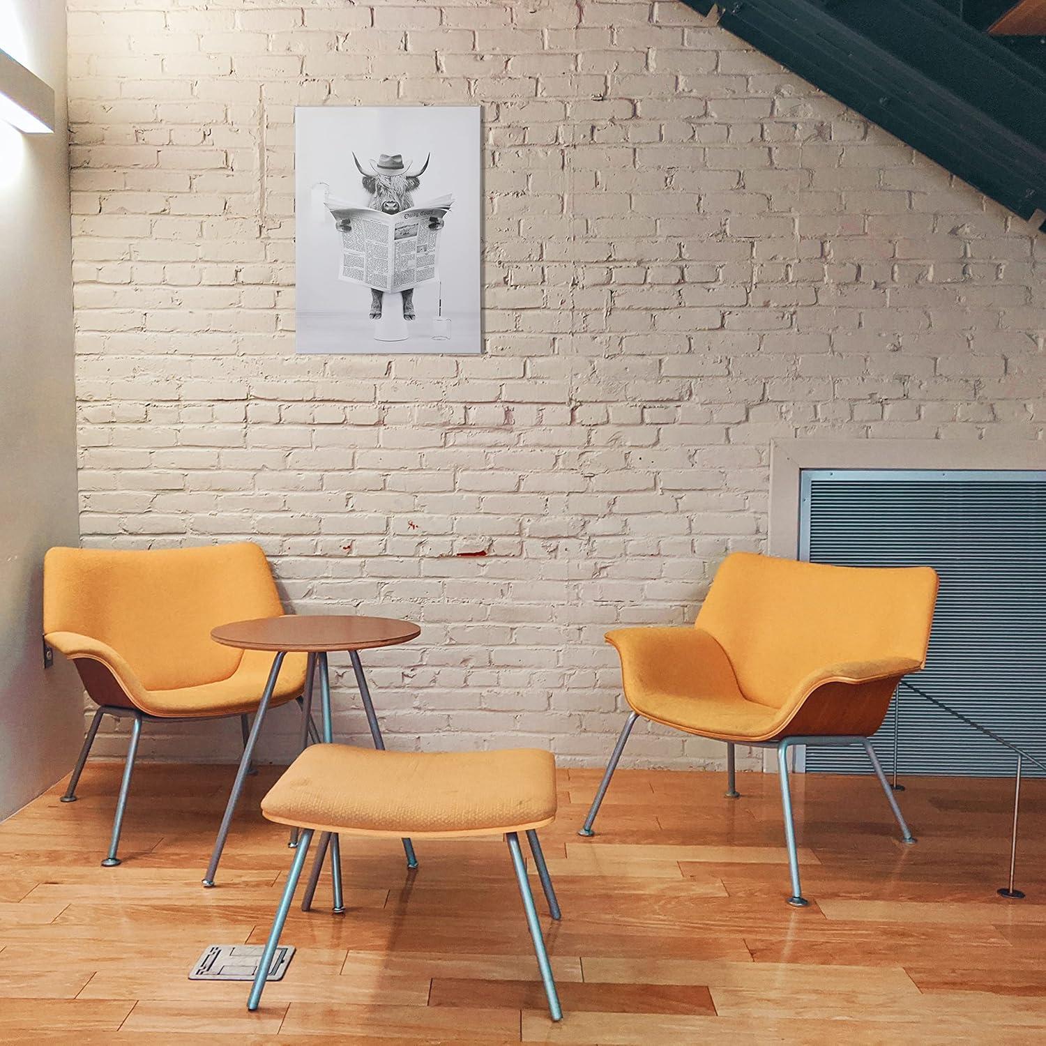 Modern Black Framed Highland Cow Wall Art Minimalist Bathroom Wall Decor Cute Funny Animals Artwork Canvas Prints Ready to Hang for Guest Bathroom, Hotel, Condo, Kids Bathroom, 12”x16”