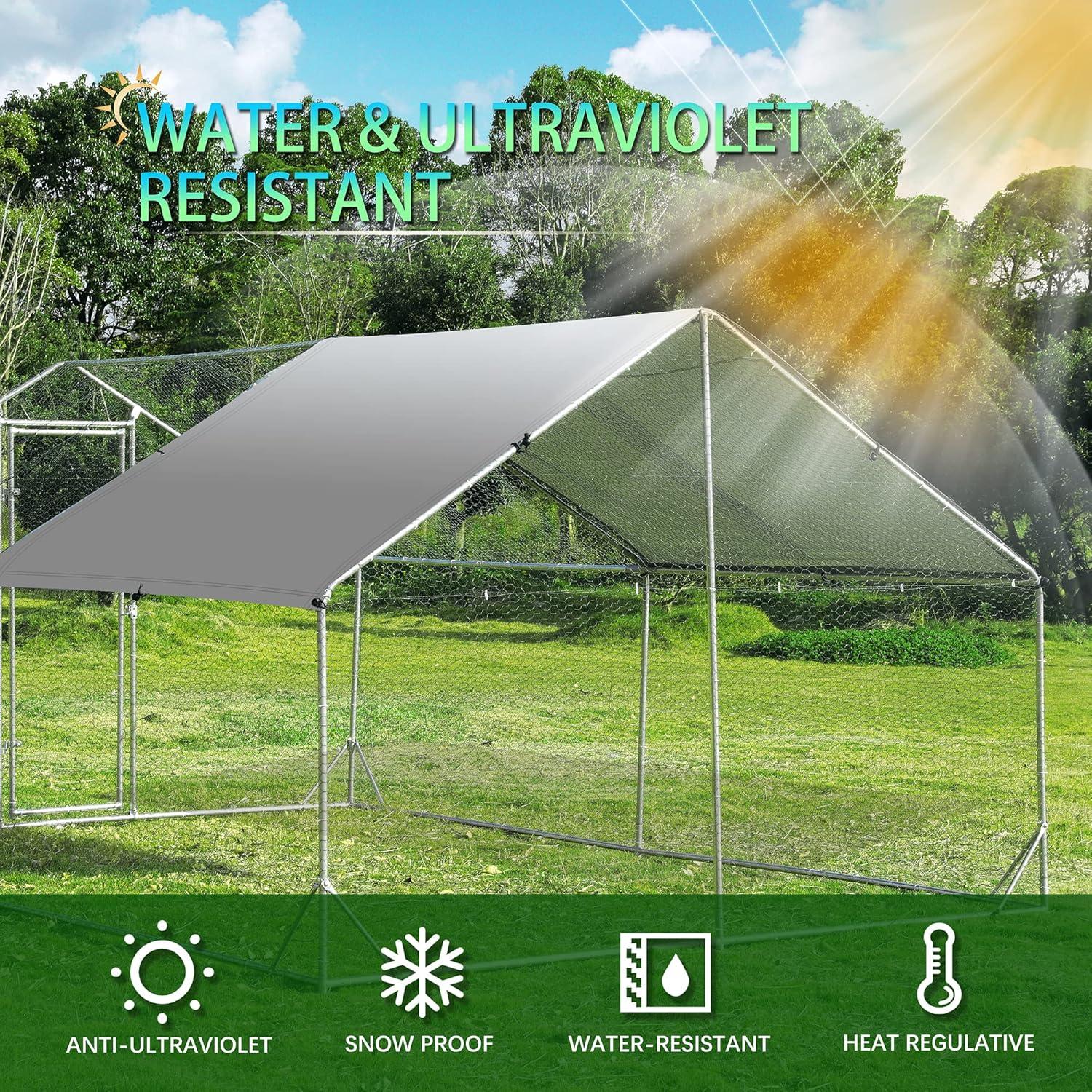 Tolead Large Metal Chicken Coop and Run with Tri-Supporting Wire Mesh, Silver Fits 20 Chickens, Ducks, Rabbits