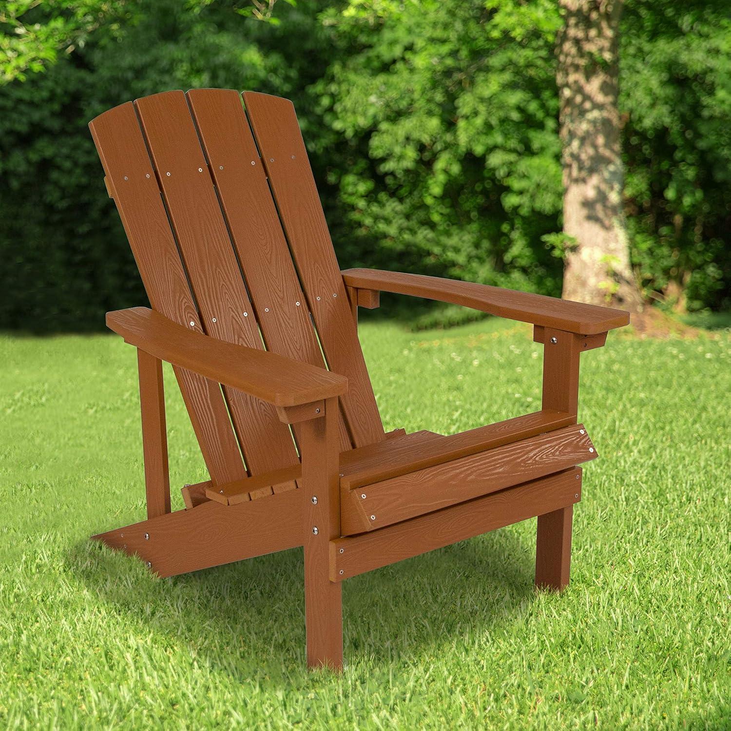 Flash Furniture Charlestown All-Weather Poly Resin Wood Adirondack Chair in Teak