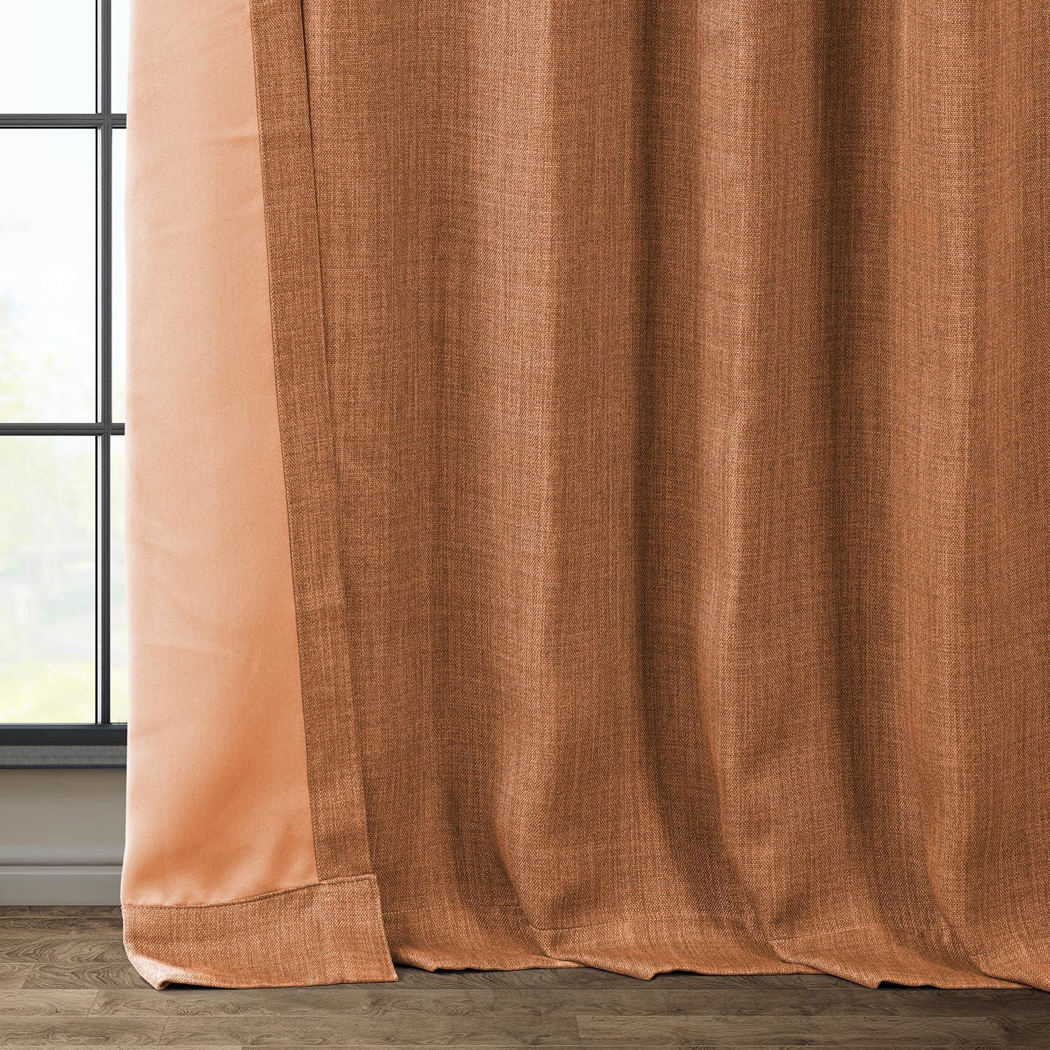 Desert Orange Faux Linen Room Darkening Curtain Panel 50" x 108"