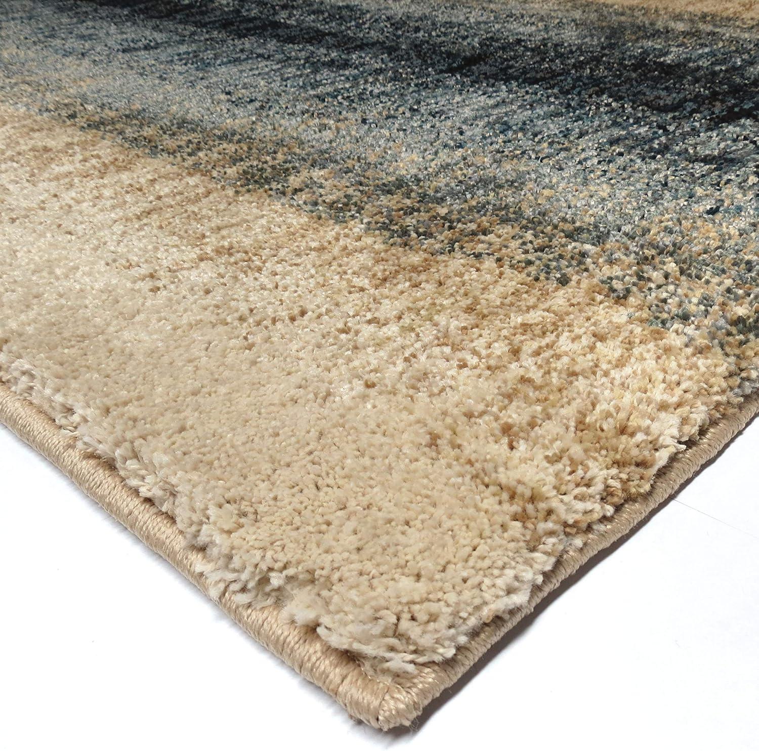 Skyline Blue and Beige Striped Synthetic Shag Rug 5'3" x 7'6"