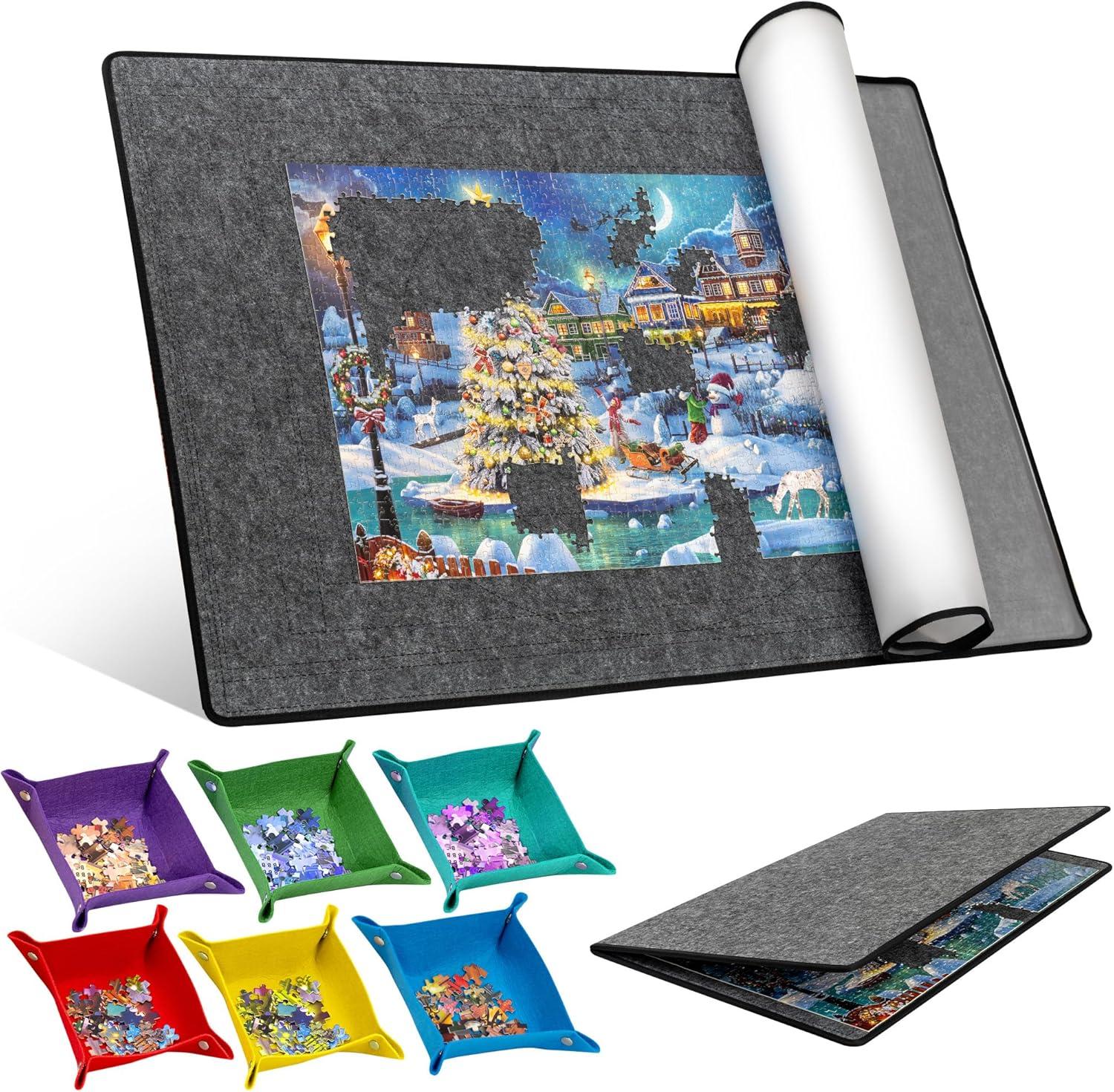 Becko US Jigsaw Puzzle Board Portable Puzzle Mat for Puzzles Storage Saver, Non-Slip Surface, Sturdy and Movable, Up to 1000 Pieces (Blue/Black)