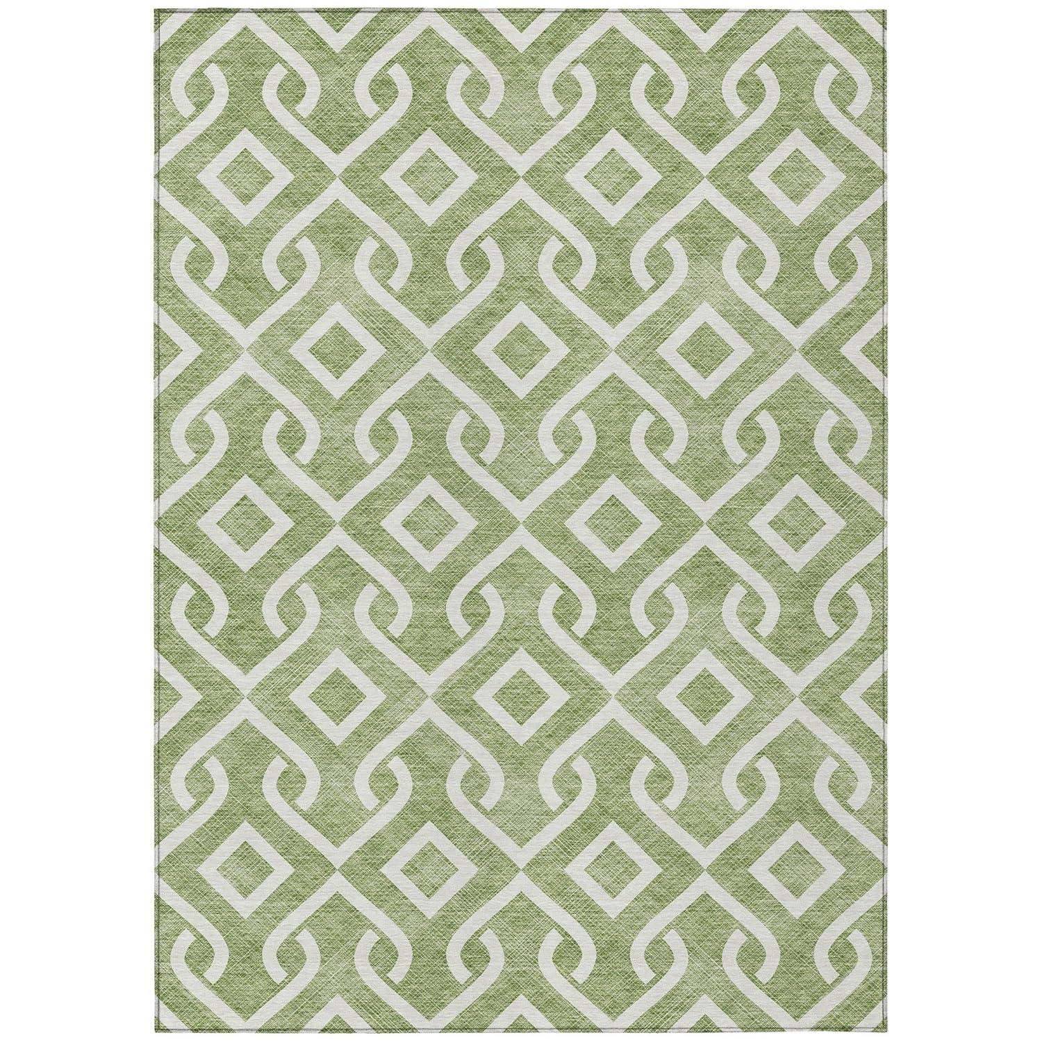 Green Geometric 8' x 10' Machine Washable Indoor Outdoor Rug