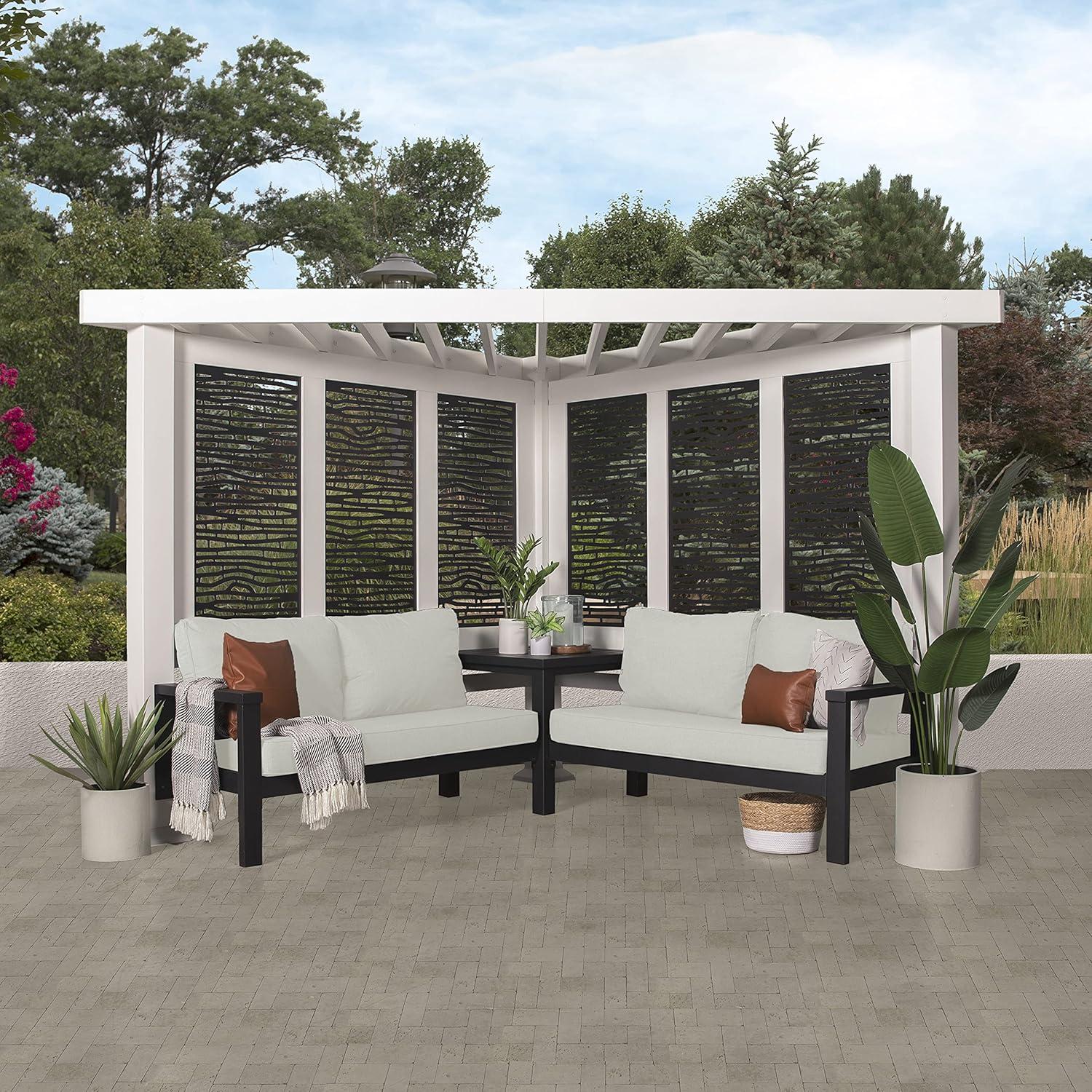 Backyard Discovery Backyard Discovery Ridgedale 12' x 8' Modern Galvanized Steel Cabana Corner Pergola with Shade Sail Canopy and Conversation Seating