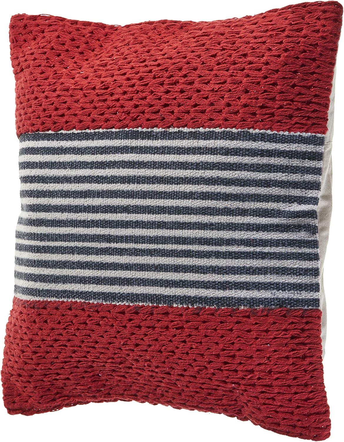 Red and Blue Nautical Striped Square Throw Pillow