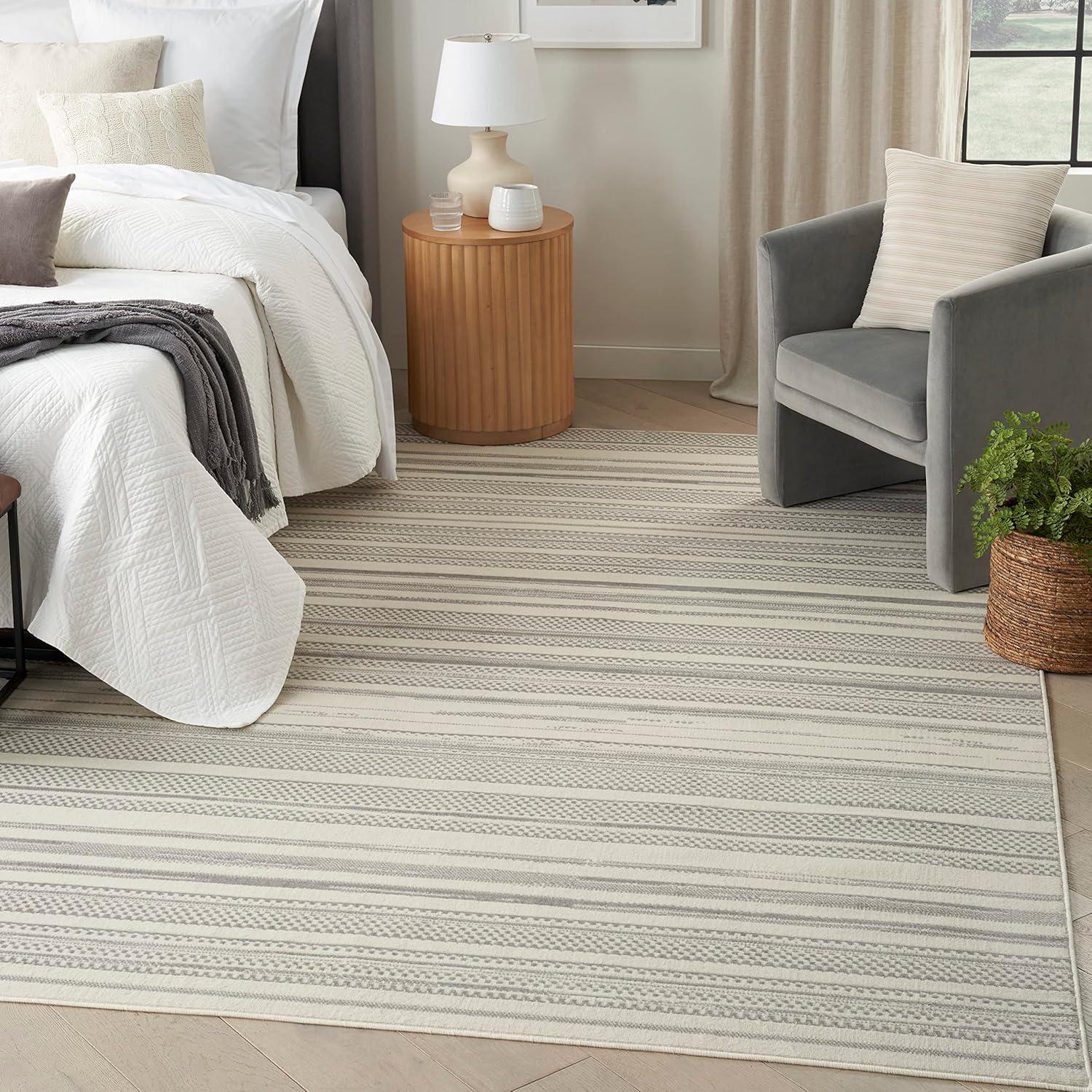 Nourison Grafix Abstract Striped Indoor Rug Ivory Grey 5'3" x 7'3"
