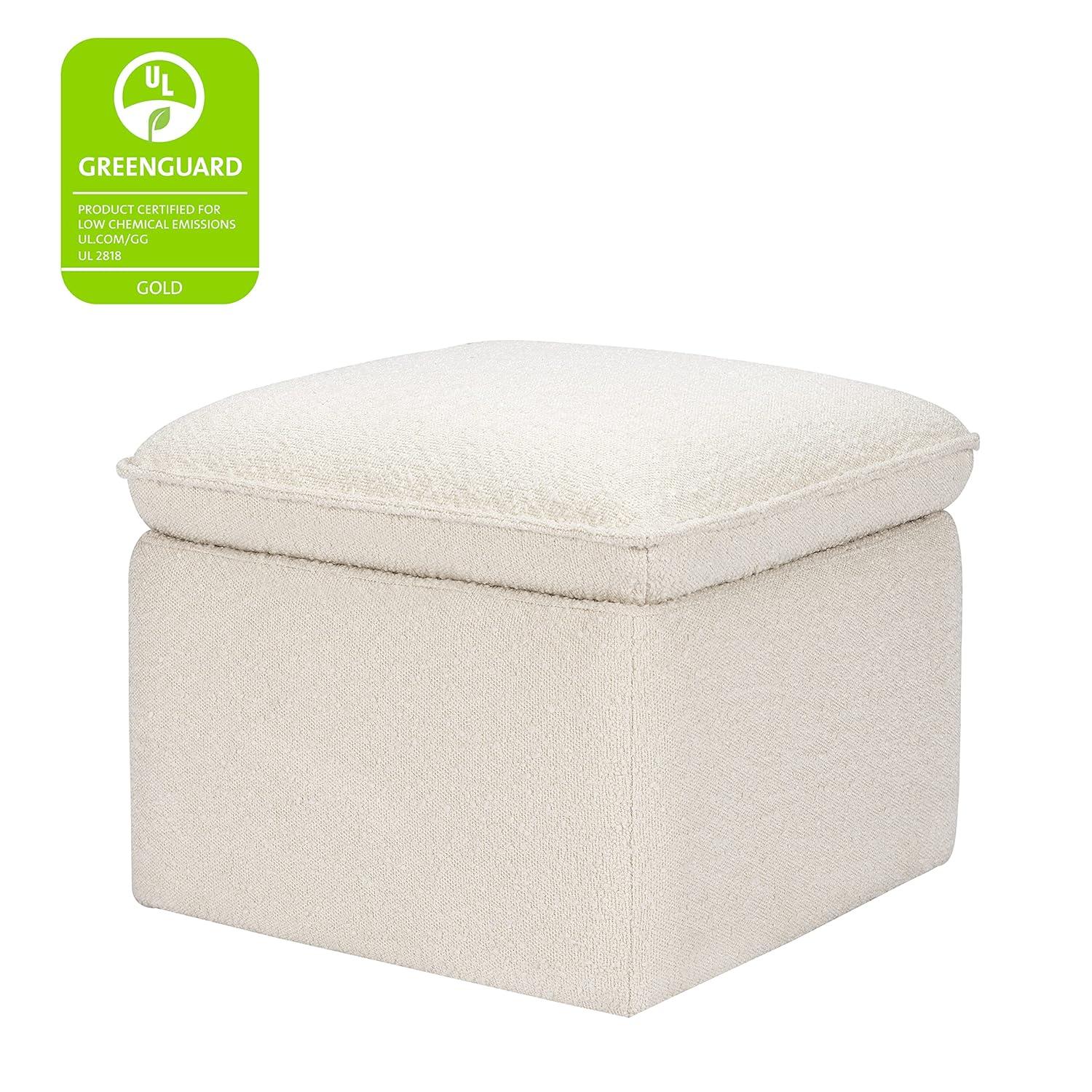 Cali Square Cream Boucle Storage Ottoman with FSC Certified Wood