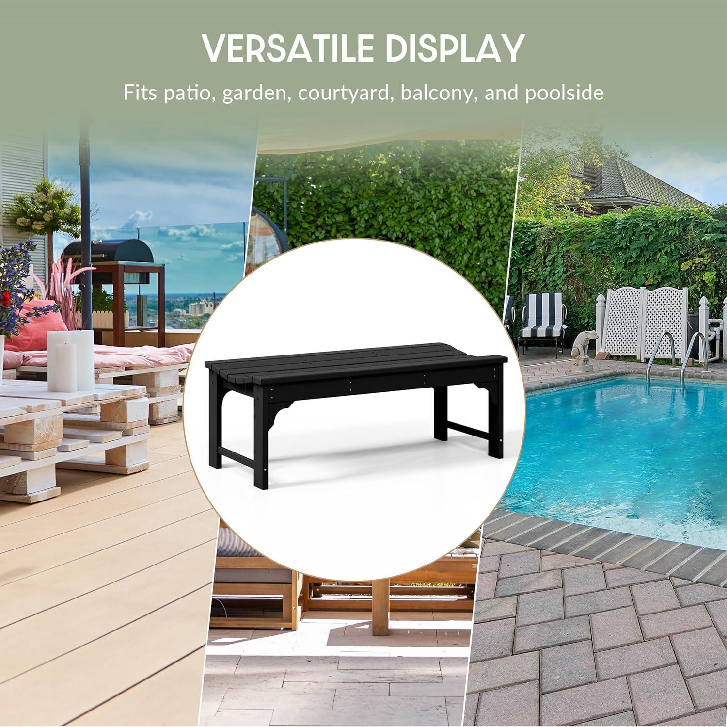 WestinTrends  Backless All-Weather Outdoor Bench for Patio Garden, Black