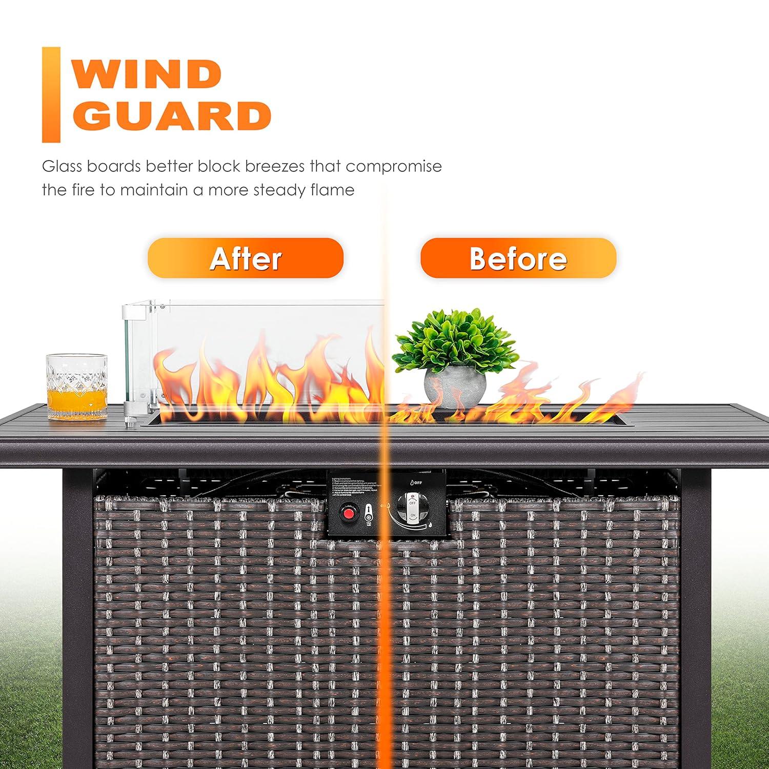 NUU GARDEN Glass Wind Guard For Fire Pit Table, Tempered Glass Heat Resistance