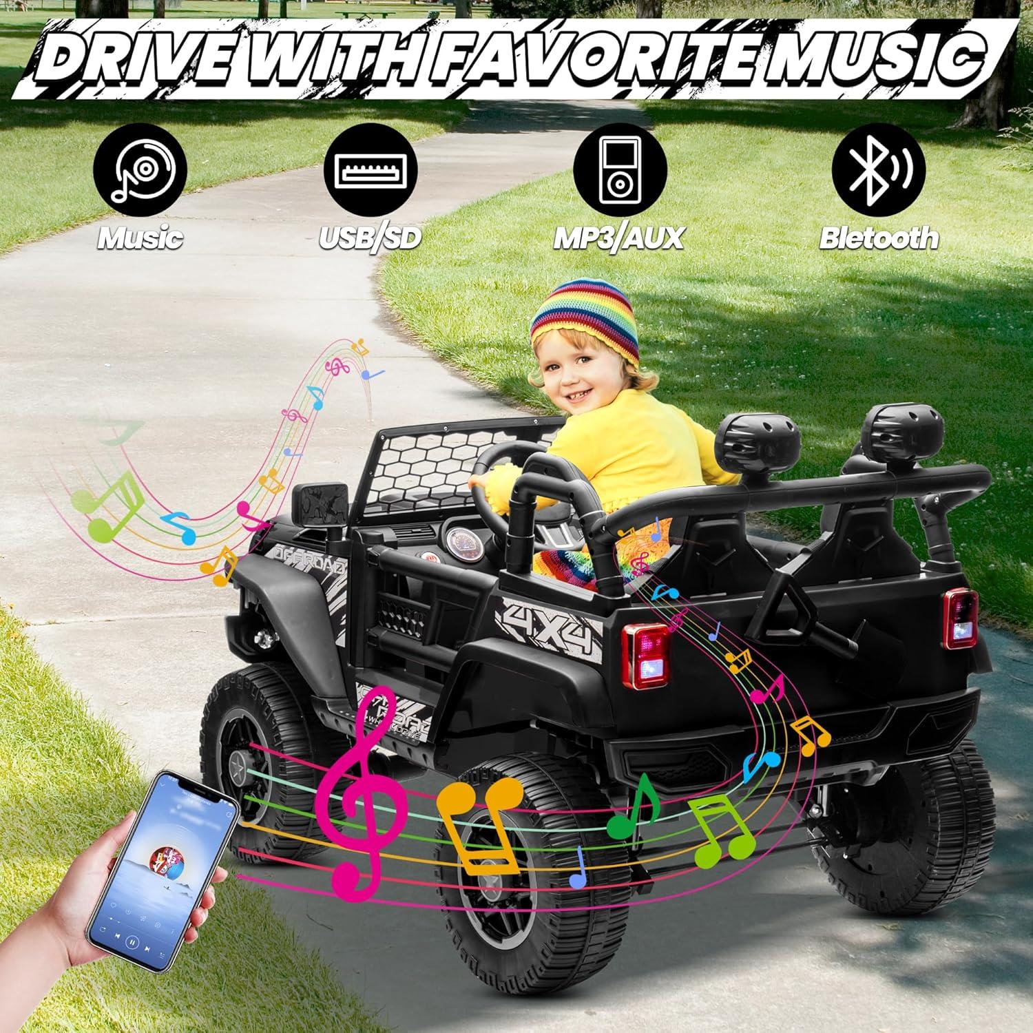 Ancheer 24V Real 2 Seater Ride On Toys Electric SUV Jeep Car With Remote Control,2WD/4WD Switchable, 4X100W Motor, Bluetooth, Music, USB, Lights