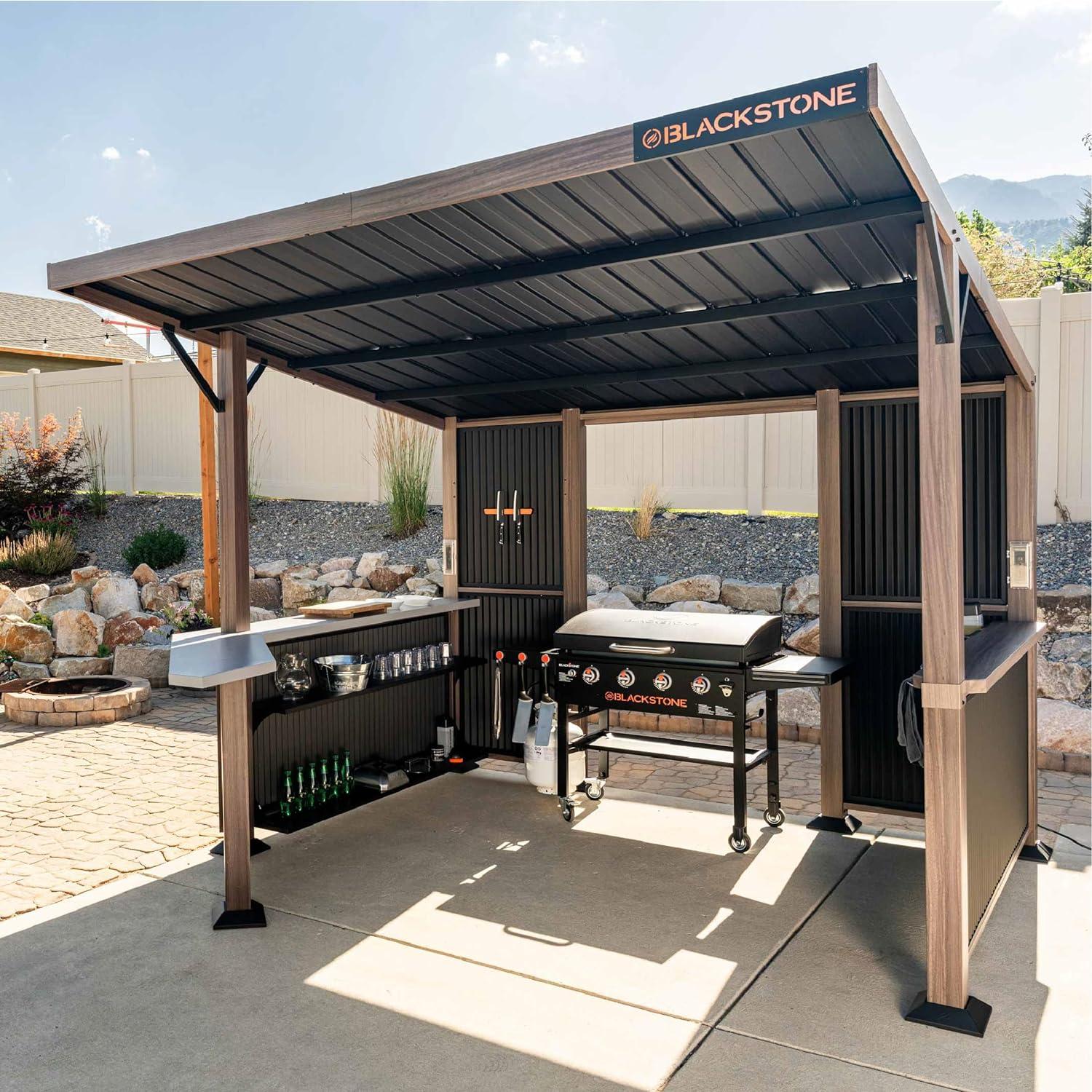 Black 10' x 10' Steel Outdoor Bar and Grill Pavilion