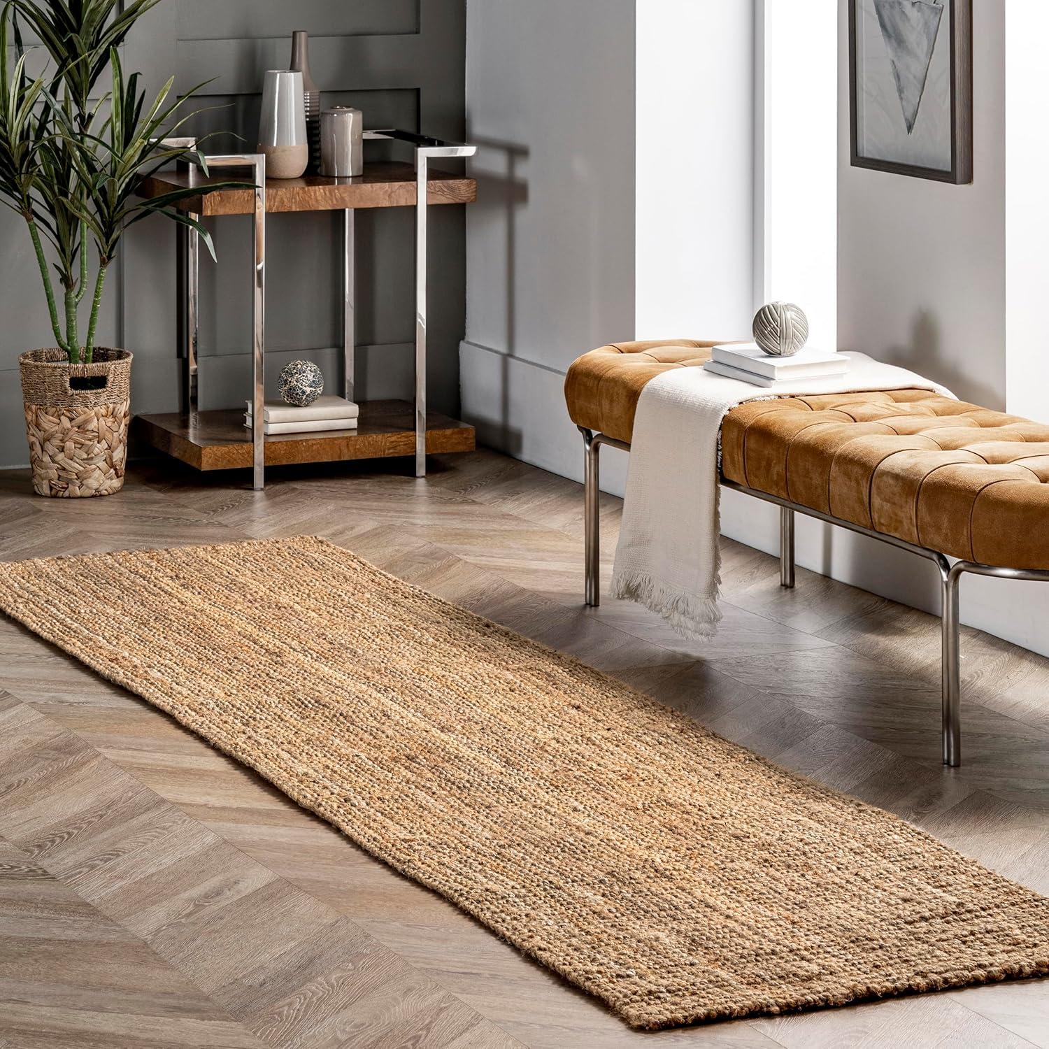 nuLOOM Ashli Solid Farmhouse Jute Area Rug, Runner 2' 6" x 8', Natural