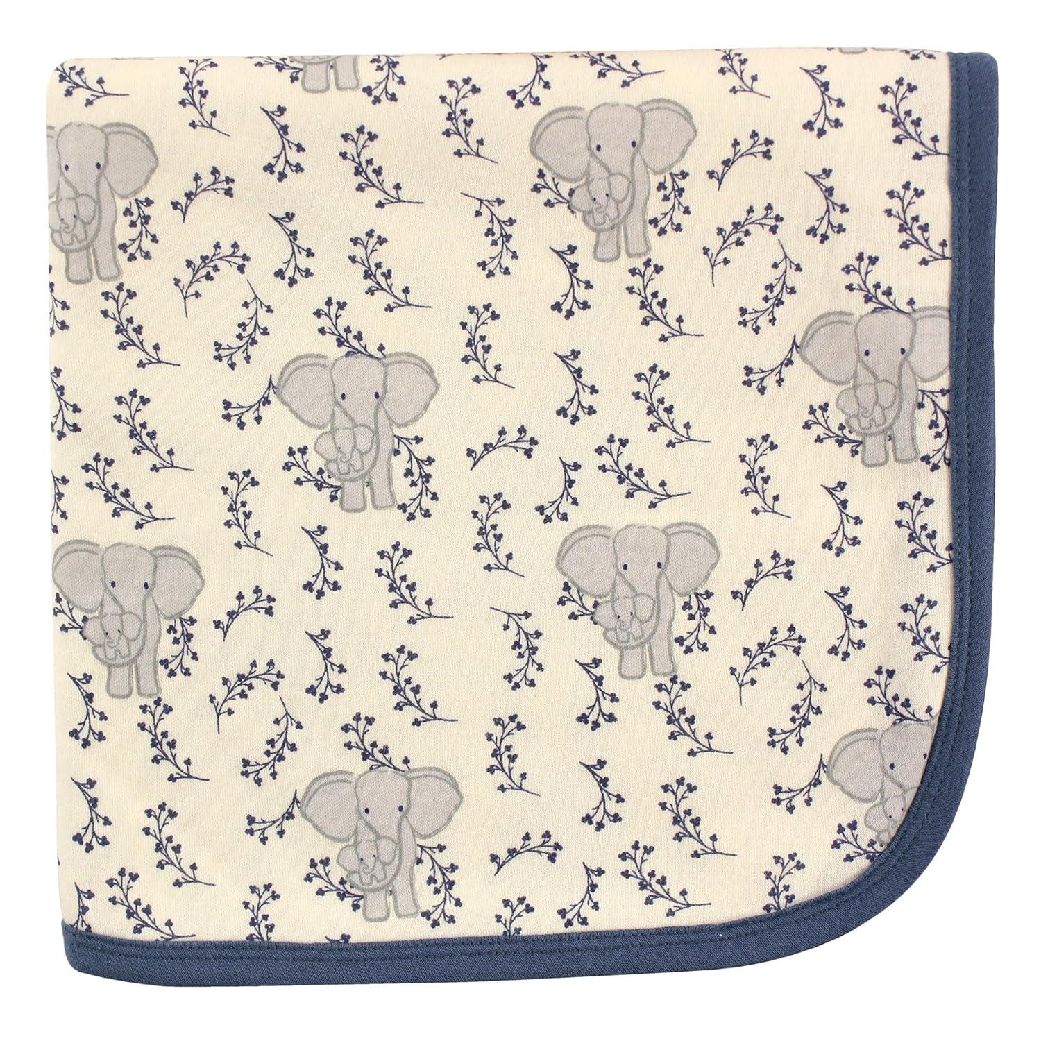 Touched by Nature Baby Boy Organic Cotton Swaddle, Receiving and Multi-purpose Blanket, Blue Elephant, One Size