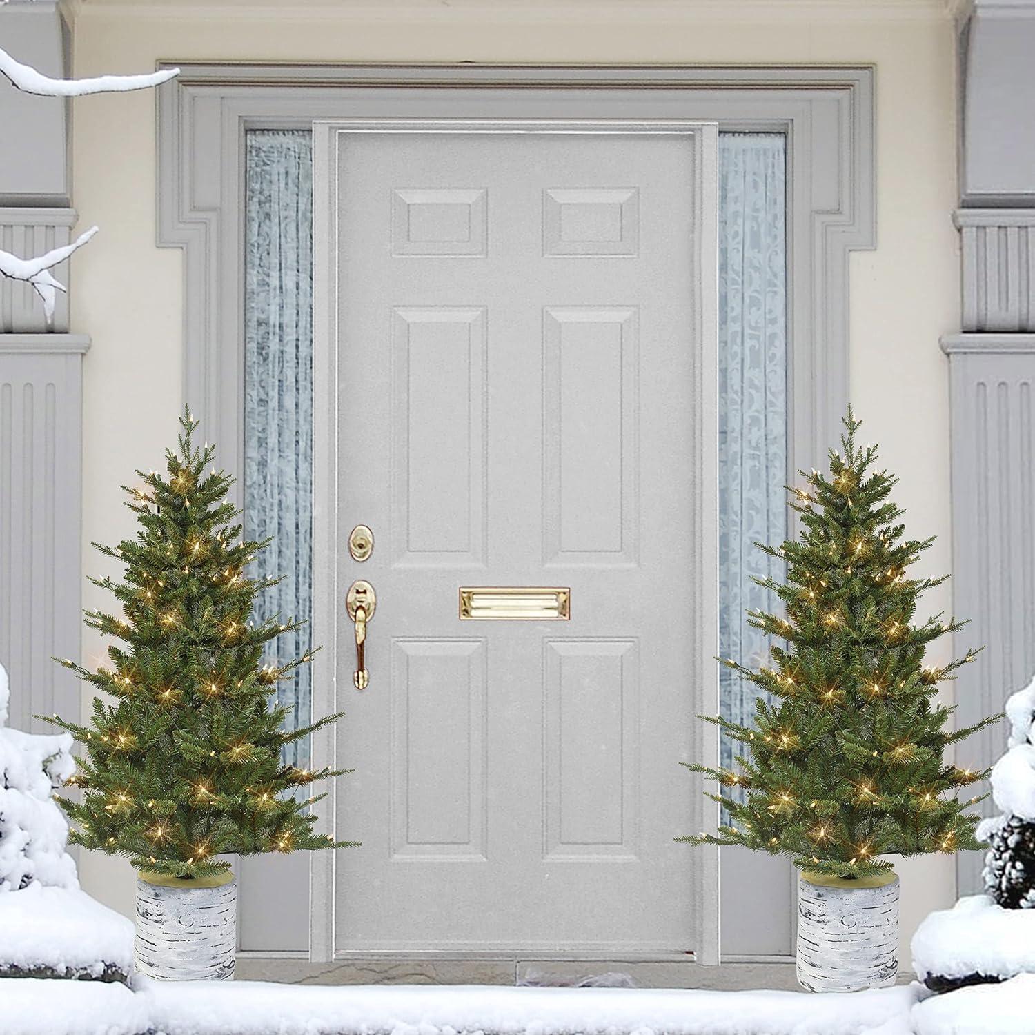 4.5 ft Green Potted Fir Christmas Tree with Clear Lights