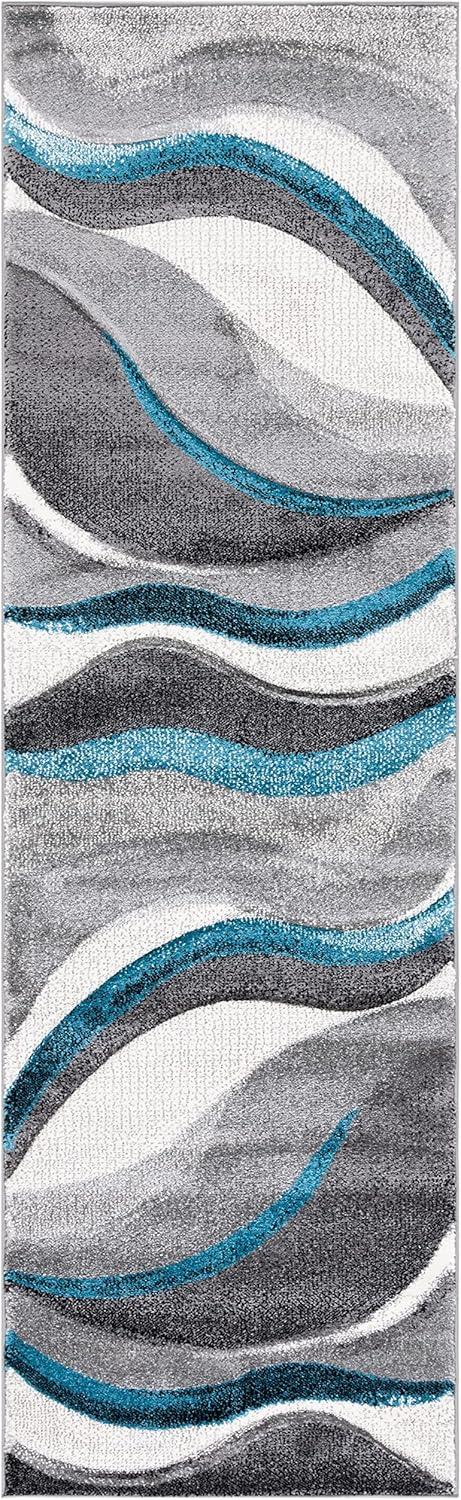 SAFAVIEH Hollywood Dalton Abstract Runner Rug, Grey/Turquoise, 2'3" x 8'