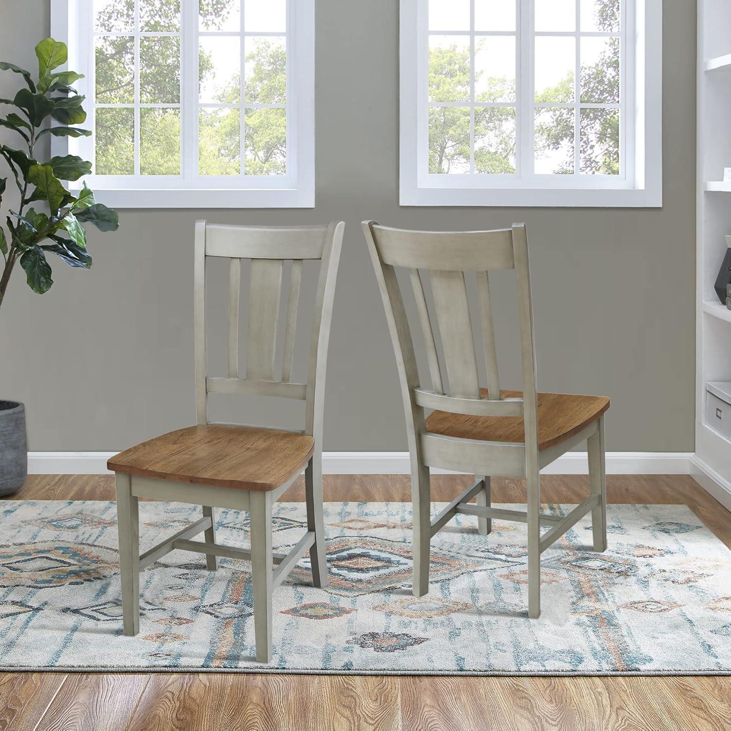 Set of 2 San Remo Splat Back Chairs Natural - International Concepts: Solid Wood, Mid-Century Design, Spot Clean