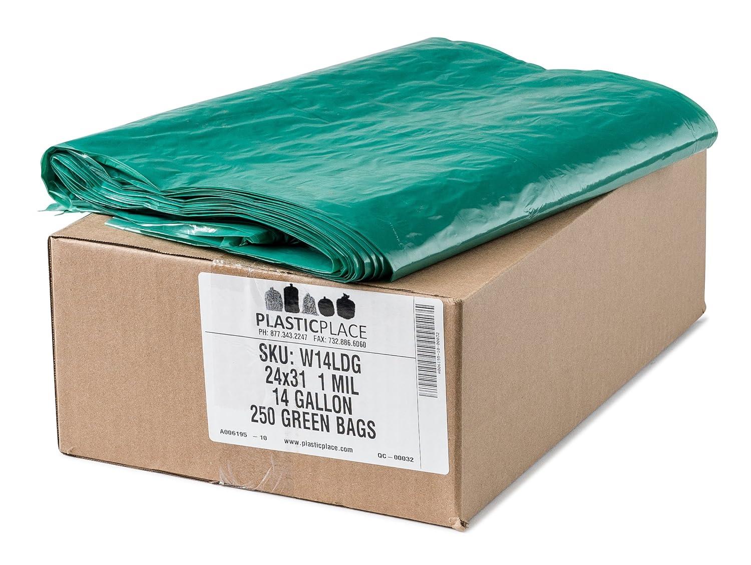 Plasticplace 12-16 Gallon Trash Bags, Green (250 Count)