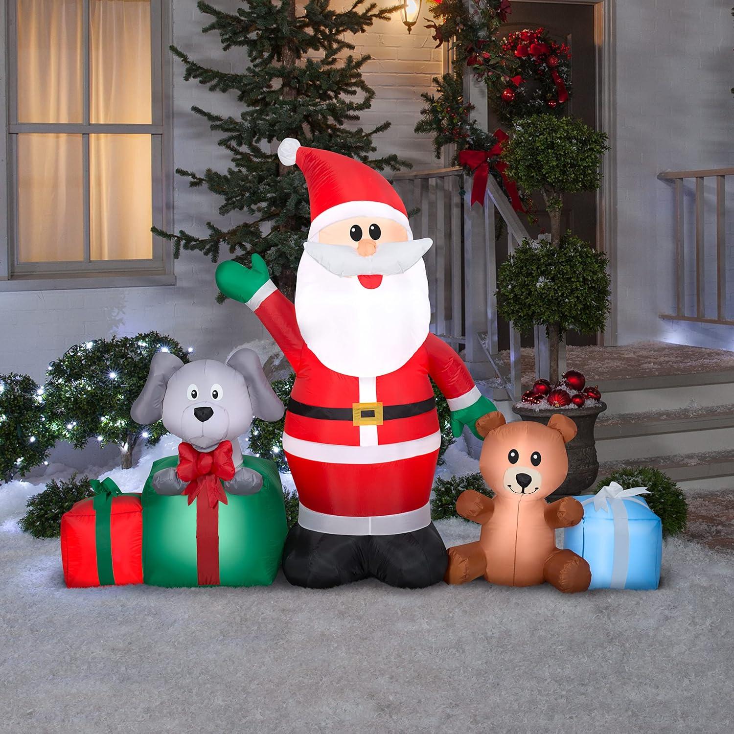 Gemmy Christmas Airblown Inflatable Santa and Friends, 5 ft Tall, Red