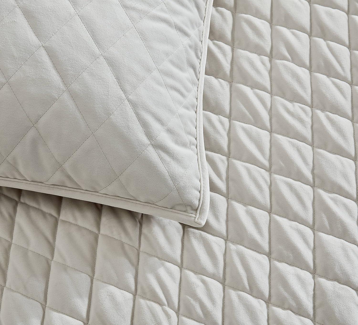 Putty Velvet Reversible Queen Quilt Set with Shams