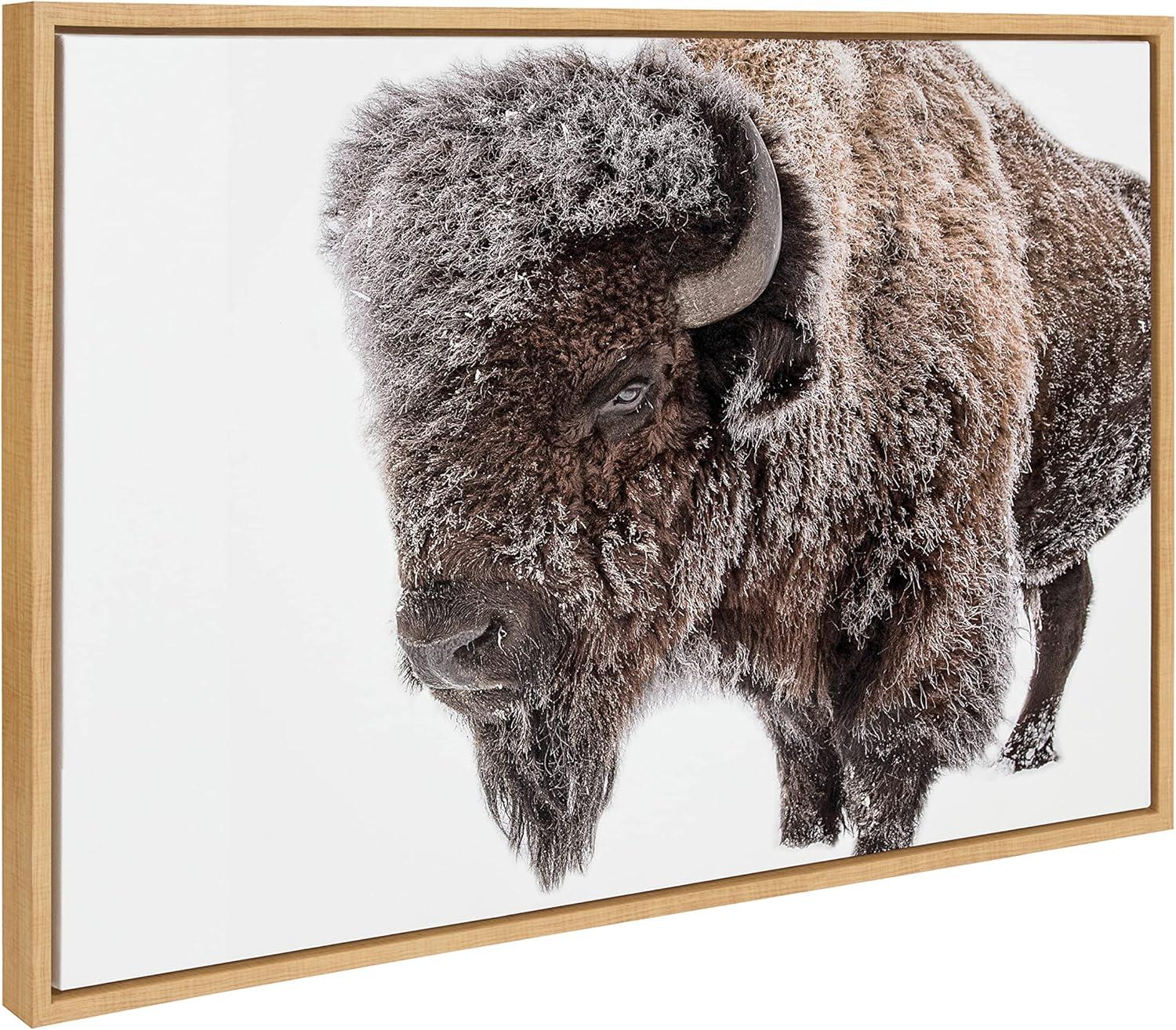 Sylvie Bison in Snow Framed Canvas by Amy Peterson Art Studio Natural - Kate & Laurel All Things Decor