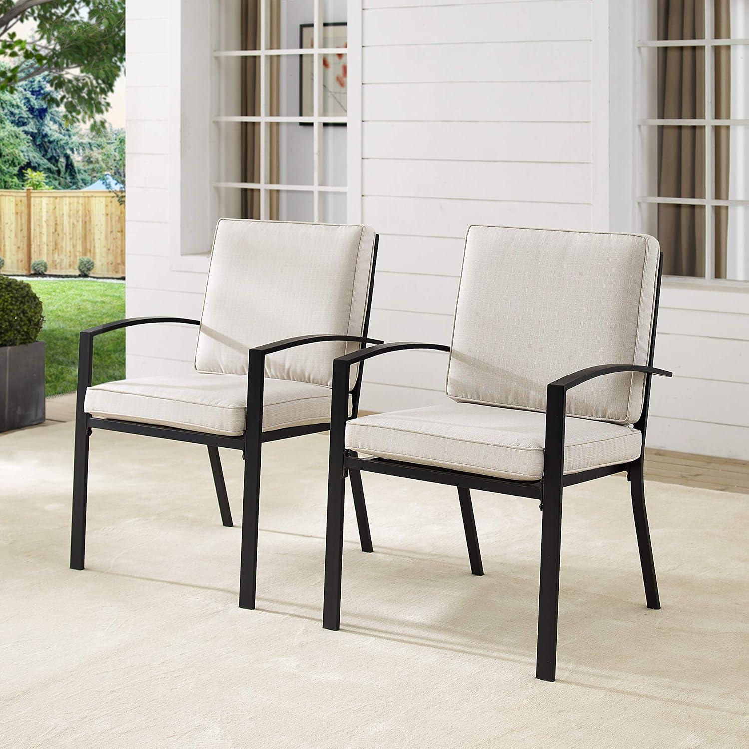 Kaplan Outdoor Dining Chairs with Cushions, Set of 2, Oatmeal and Bronze