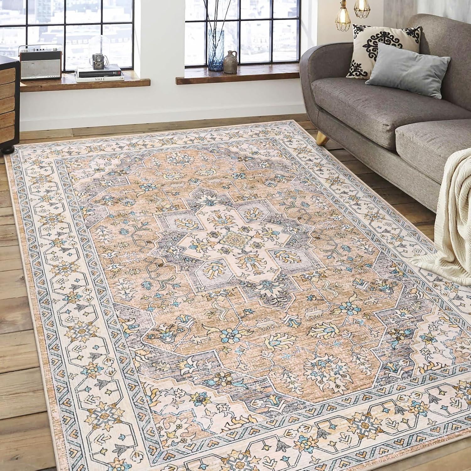 Nuloom Zara Medallion 4x6 Indoor Area Rug for Living Room Bedroom Dining Room Kitchen, Rust/Blue