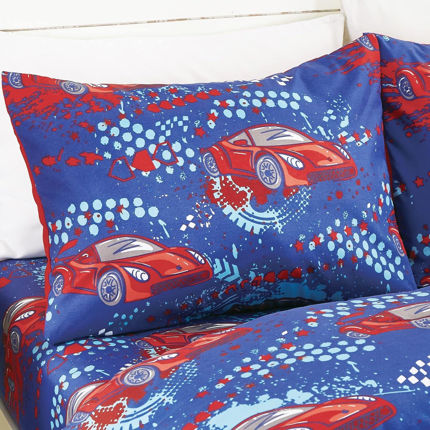 Red Race Cars Print Comforter Set for Boys Girls Teen, Twin Size Bedding for Race car Fan