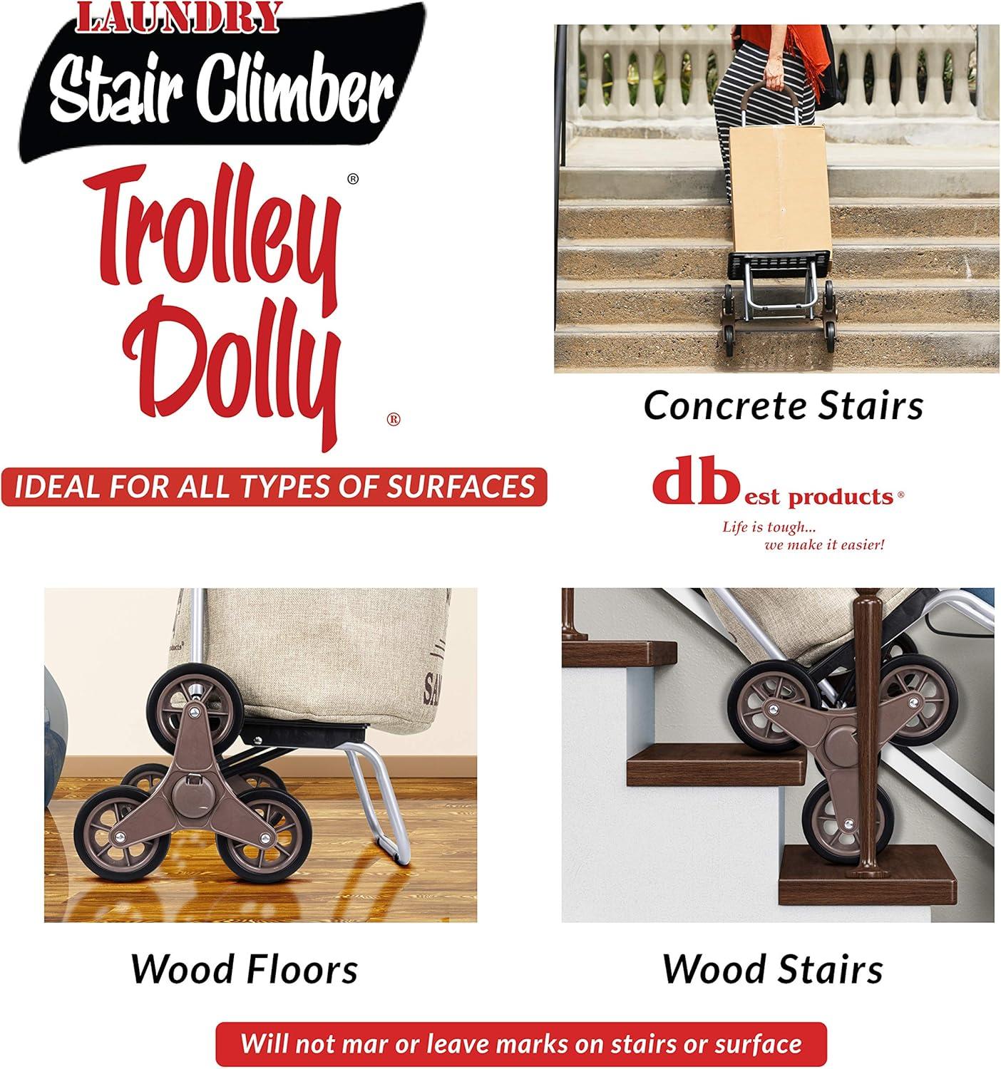 dbest products Stair Climber Trolley Dolly with Laundry Hamper, Beige