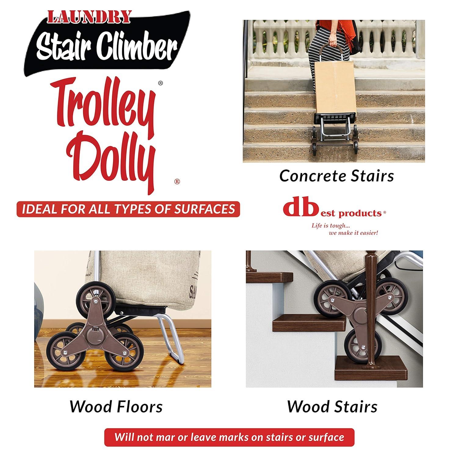 dbest products Stair Climber Trolley Dolly with Laundry Hamper, Beige