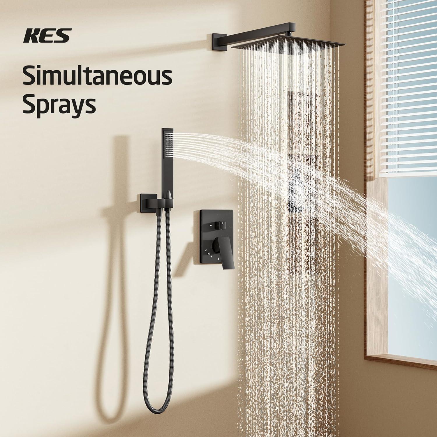 KES Shower System with Handheld Shower Valve and Trim Kit Pressure Balance Matte Black