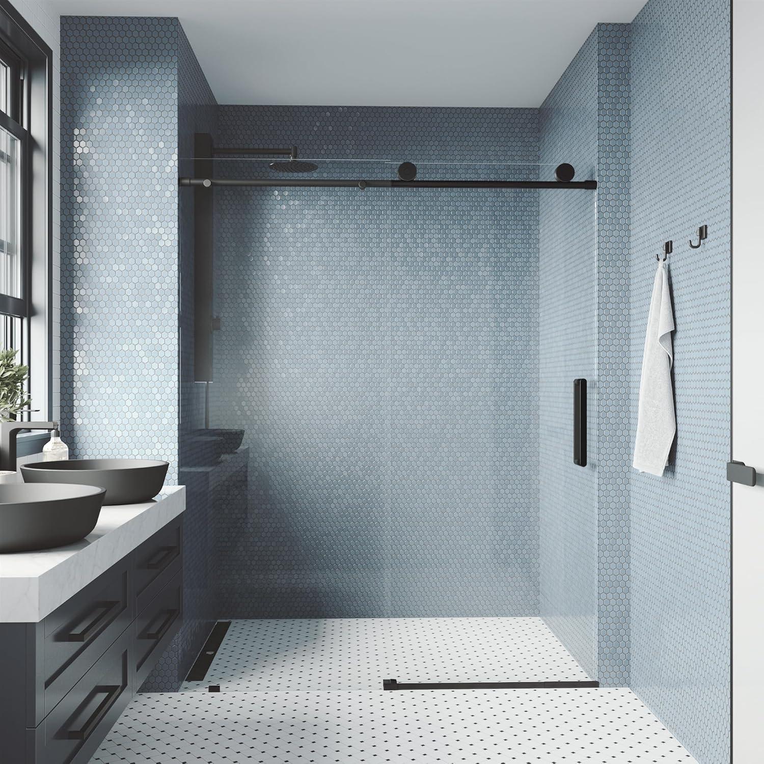 VIGO Elan 68-72" W x 76" H Sliding Frameless Shower Door with 3/8" Clear Glass VG6041MBCLSC7276