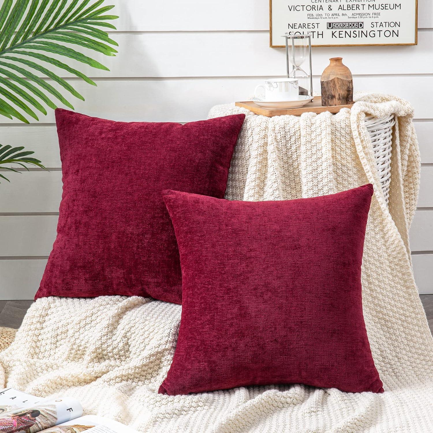 PAVILIA Set of 2 Throw Pillow Covers, Decorative Velvet Square Cushion Cases for Bed Sofa Couch Bedroom Living Room, Red/20 x 20