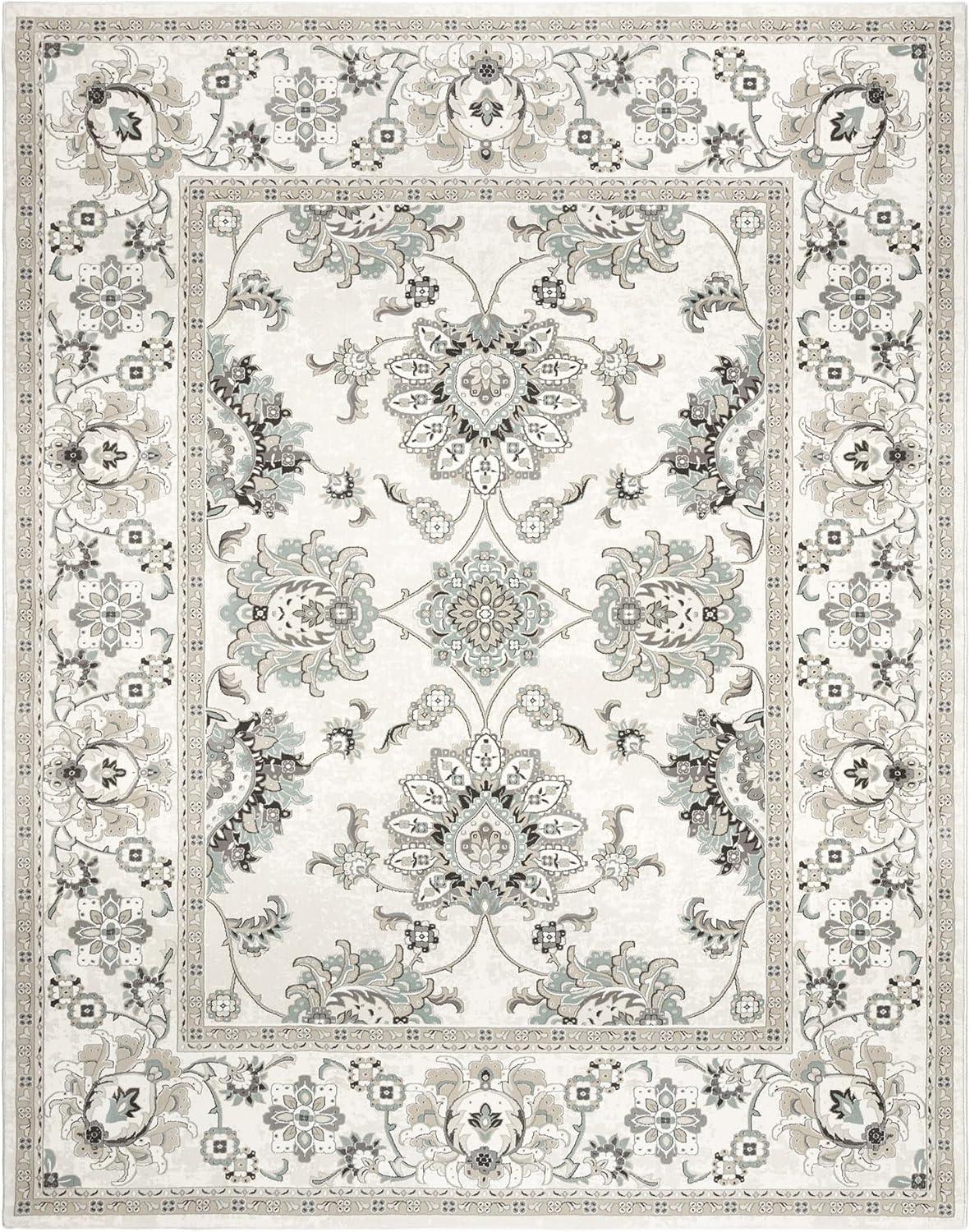 Ivory and Gray Tufted Synthetic 6' x 9' Area Rug