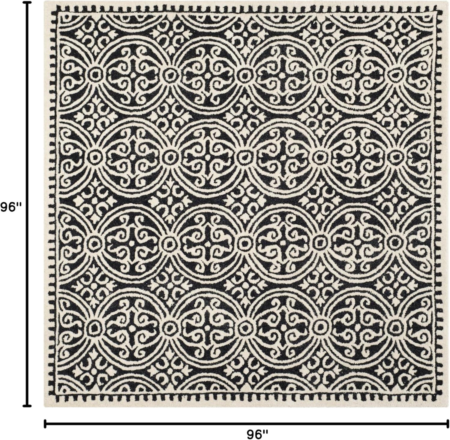 SAFAVIEH Cambridge Collection 8' Square Black/Ivory CAM123E Handmade Moroccan Premium Wool Area Rug