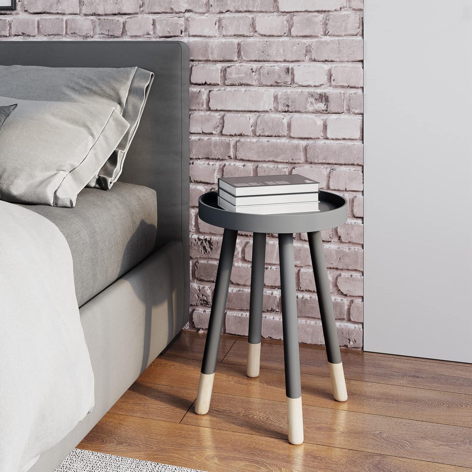 Hasting Home Modern Side Table, Round End Table with Tray Top