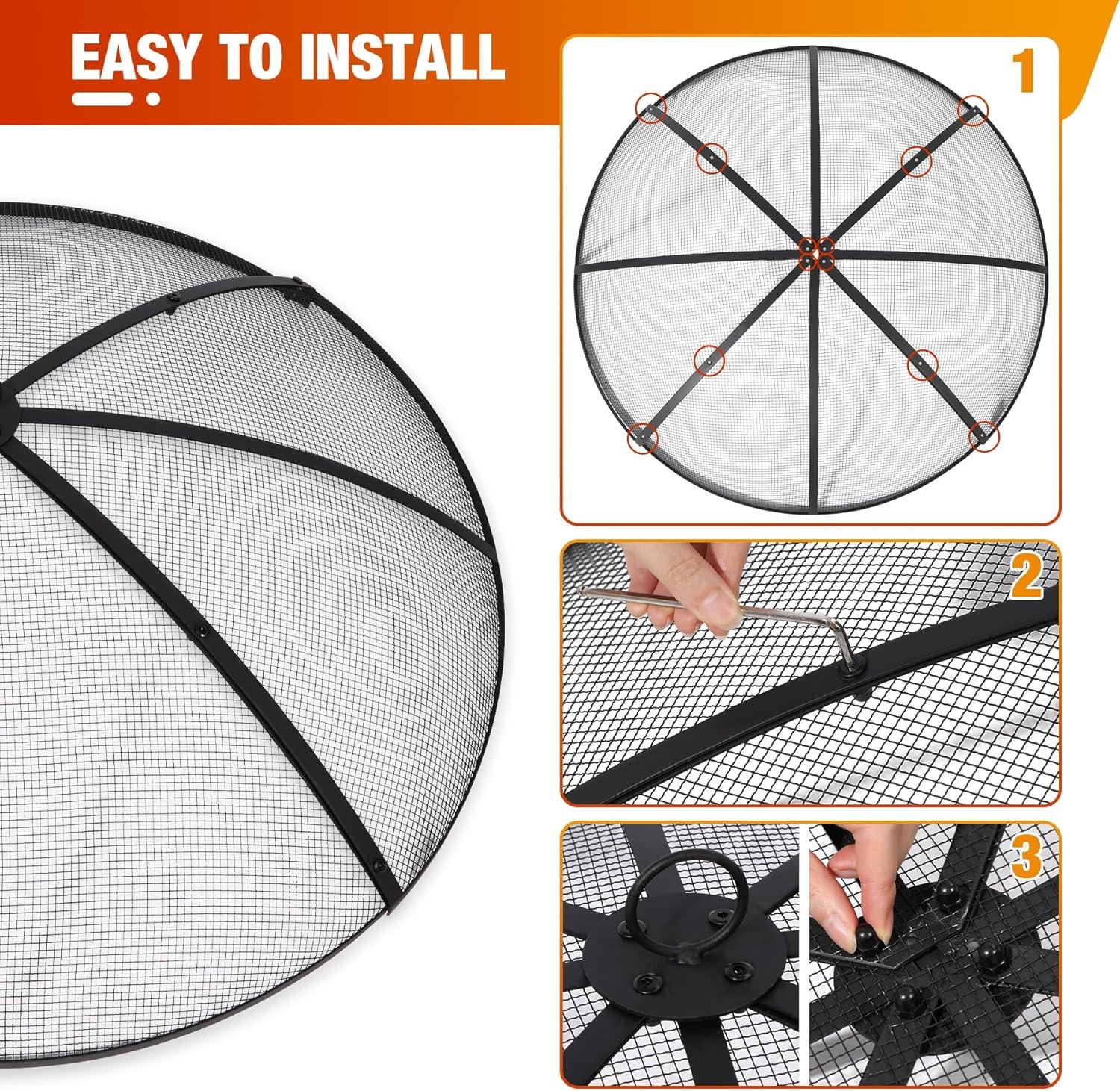 36Inch Round Screen Cover,Outdoor Patio Mesh FirePit Screens,Heavy Duty Steel Domed Ember Guard with Handle