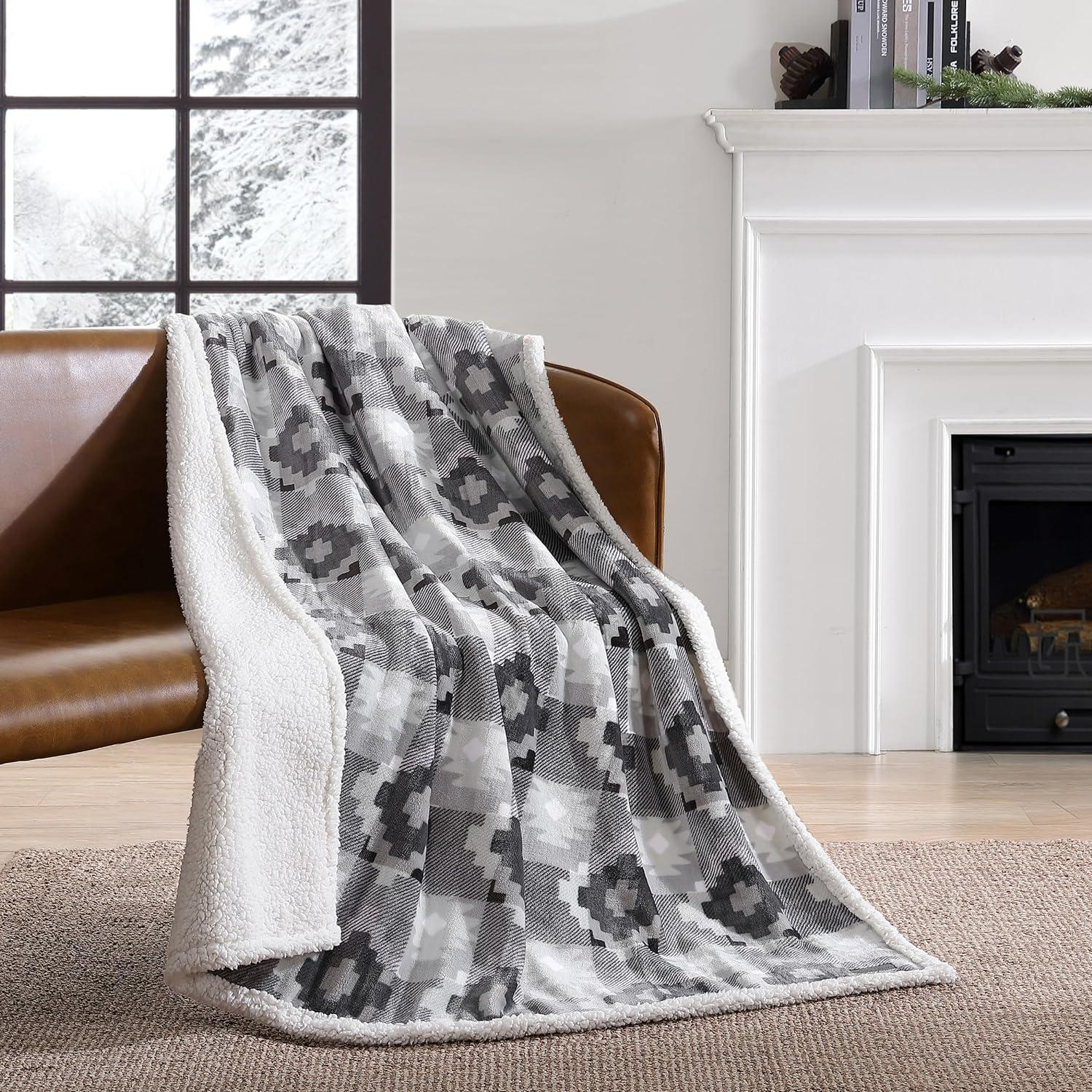 Eddie Bauer Printed Plush Fleece/Sherpa Throw Blankets