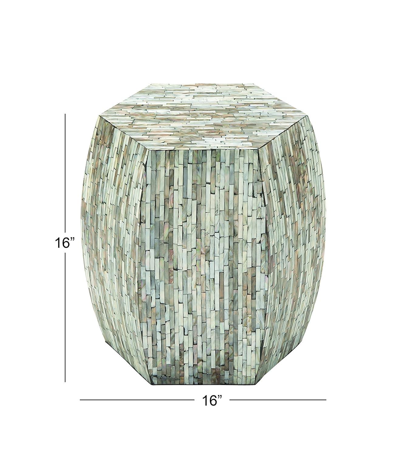 Wrought Studio™ Alissa Mother of Pearl Shell Handmade Shell Mosaic Hexagon Side End Gray Accent Table with Brown Accents