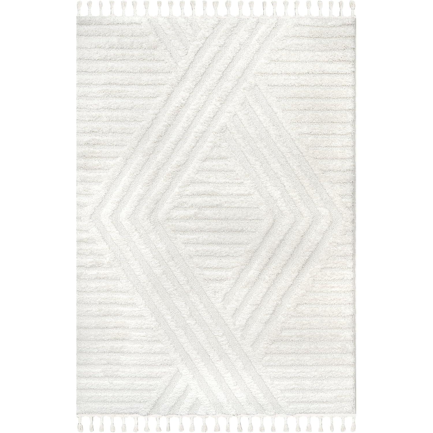 Nuloom Risette Geometric Shag Tassel Indoor Area Rug, Square 6' x 6', Ivory