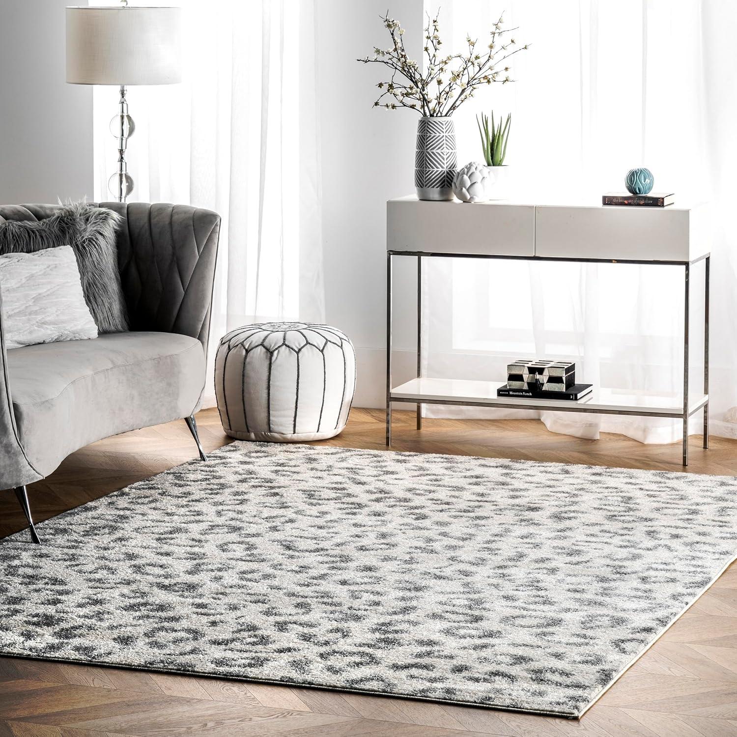 Nuloom Leopard Animal Print 10x14 Indoor Area Rug for Living Room Bedroom Dining Room Kitchen, Grey/Off White