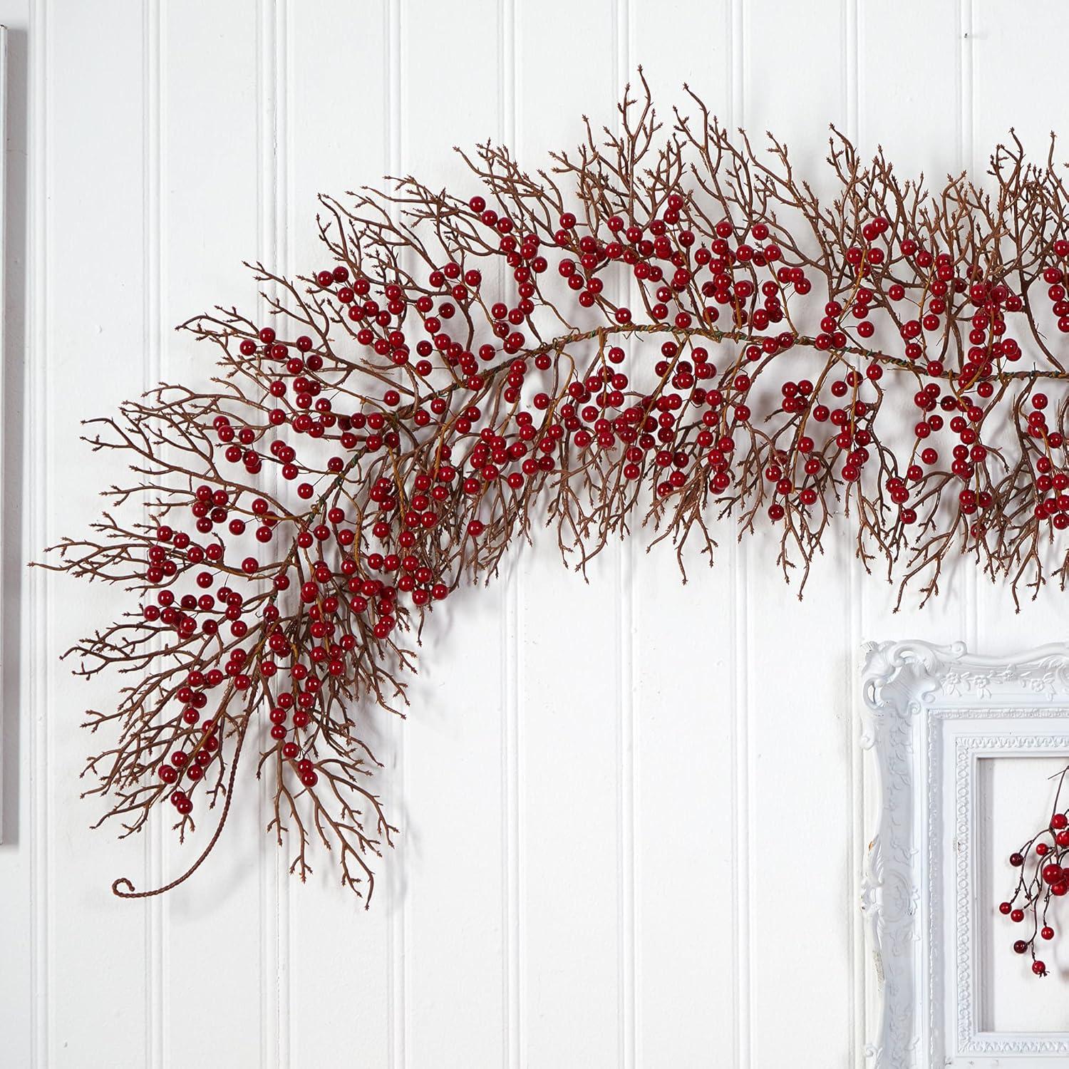 6ft Red Berry Artificial Christmas Garland with Iron Stems