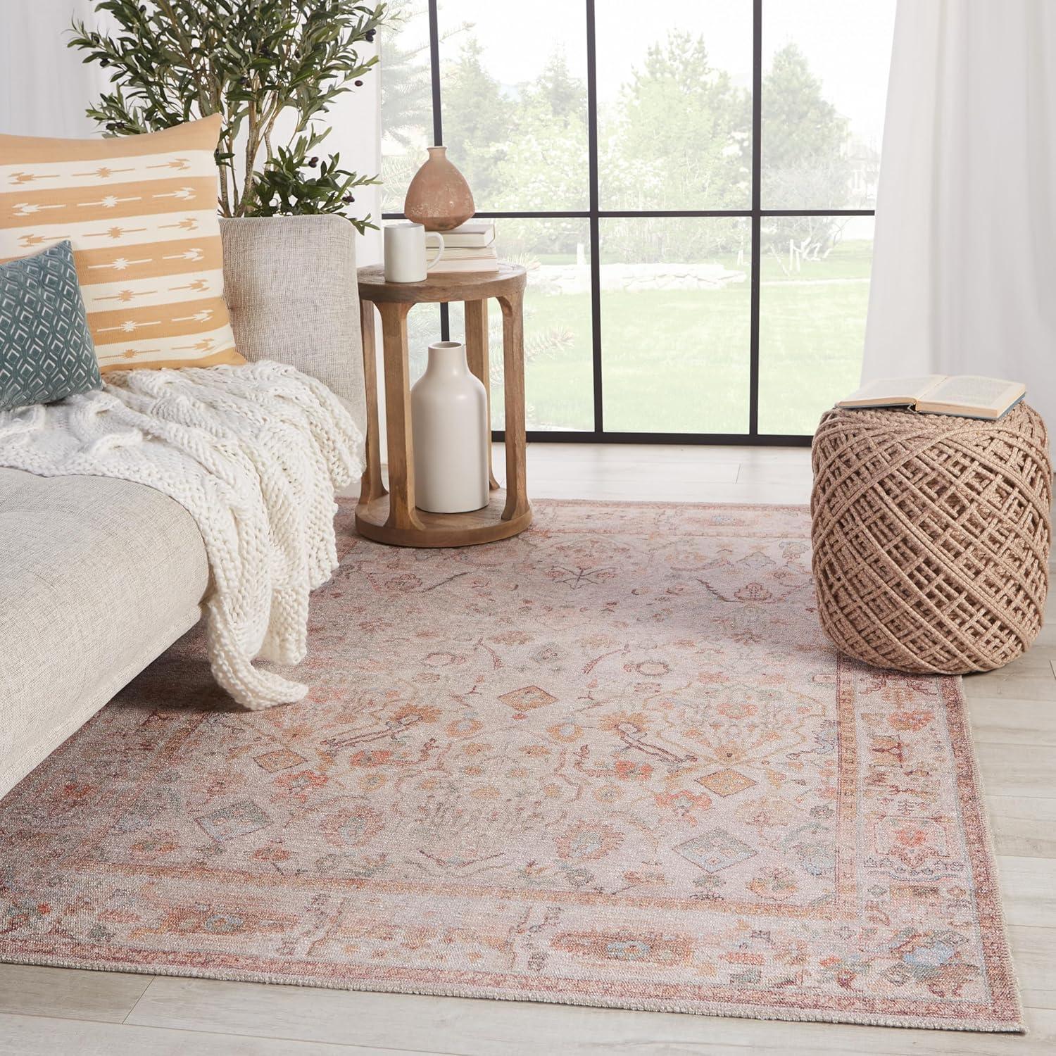 2'6"x7'6" Runner Avin Oriental Rug Blush/Cream - Jaipur Living: Traditional Floral Area Rug for Living Room