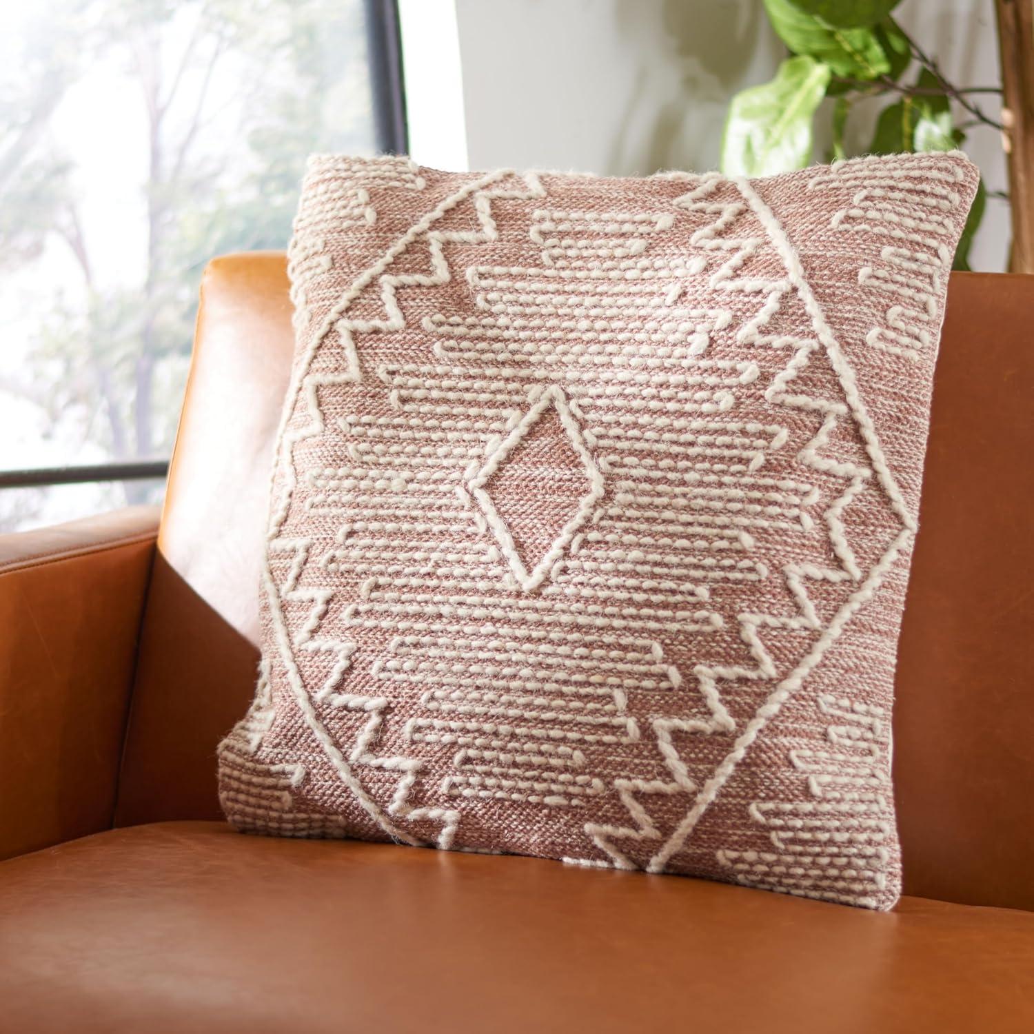 Peach and Cream Southwestern Boho 18" Square Pillow