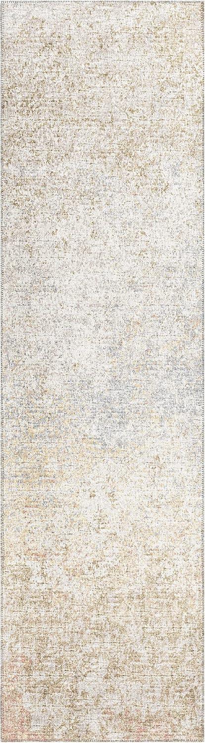 Beige Abstract Flat Woven Chenille Runner Rug