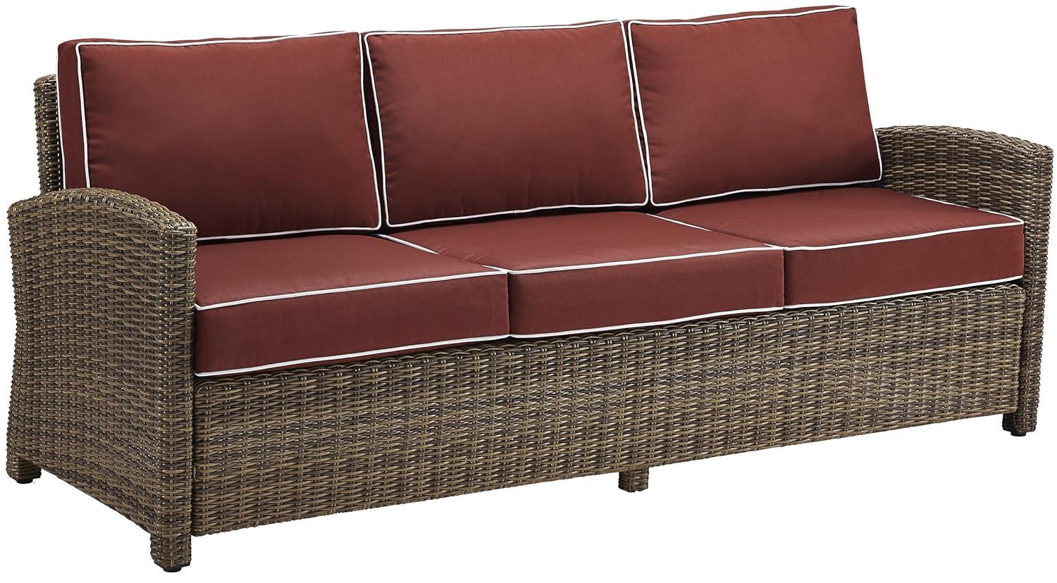 Bradenton Outdoor Wicker Sofa - Sangria - Crosley: Steel Frame, UV-Resistant, 3-Seater Patio Couch with Foam Cushions